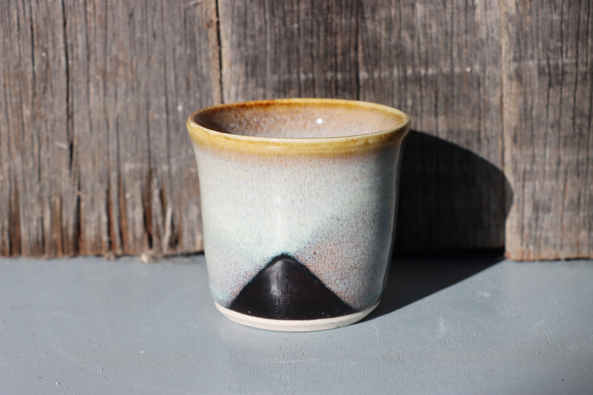 Hand Thrown Stoneware Espresso Cups: brown and white hand made