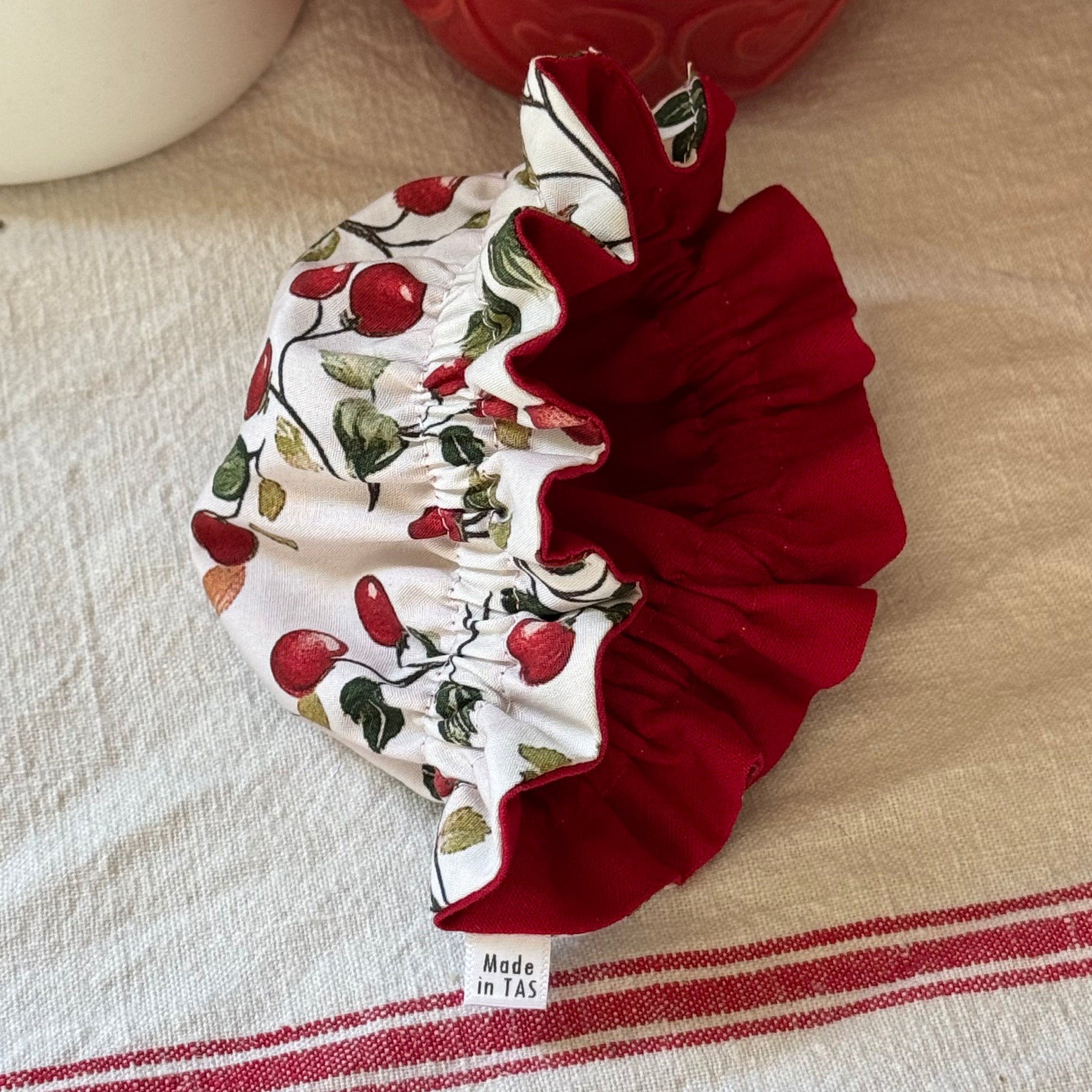 Cherry Print Reversible Cotton Bowl & Jar Covers