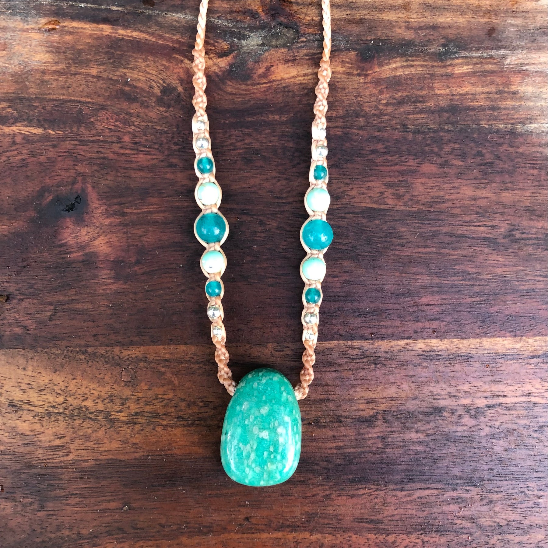 Amazonite Pendant, necklace macrame beaded adjustable boho