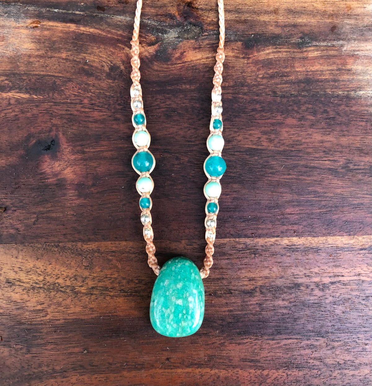Amazonite Pendant, necklace macrame beaded adjustable boho