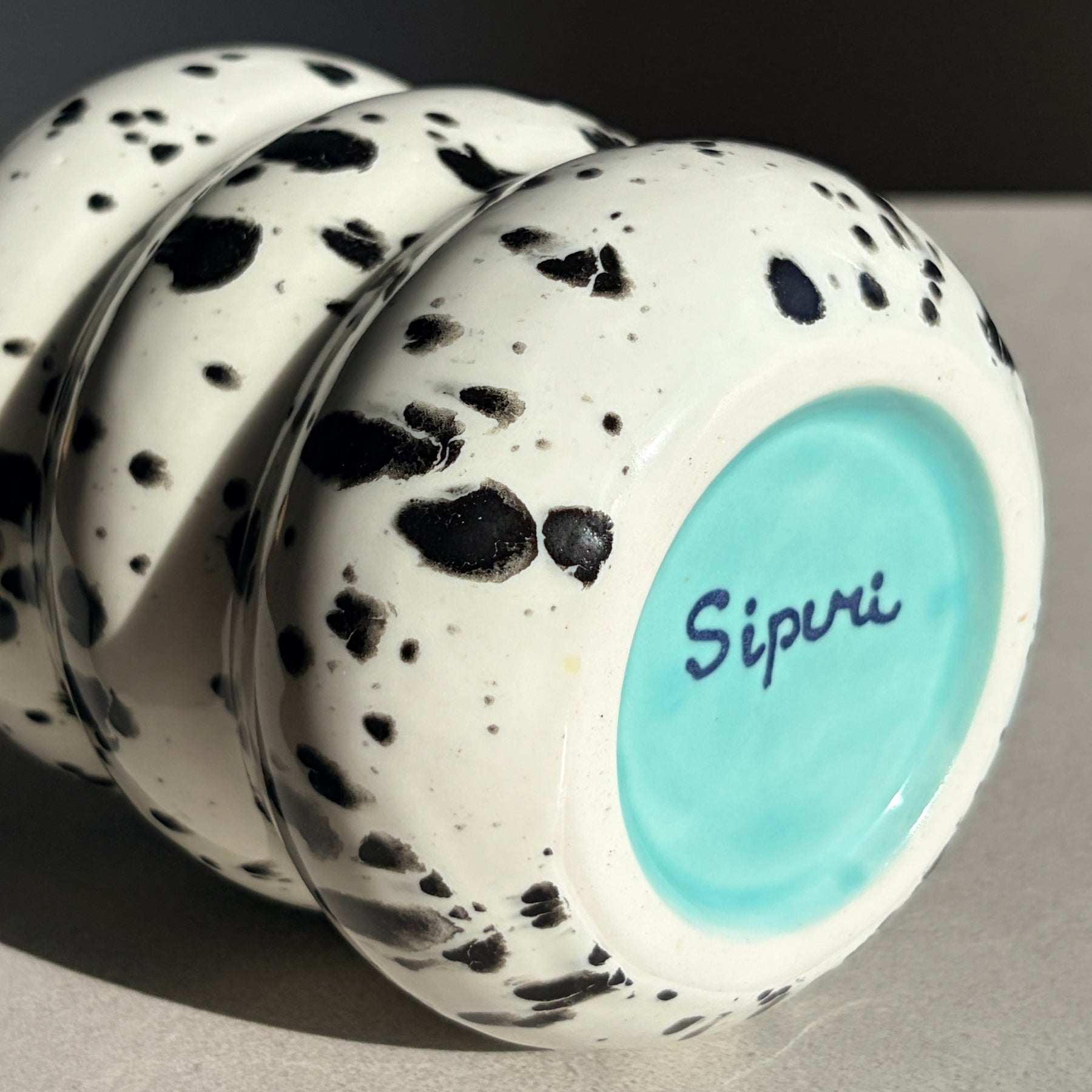 Handcrafted Porcelain Tumbler with Silicon Straw, 600mL Bubble Cup in Dalmatian Glaze