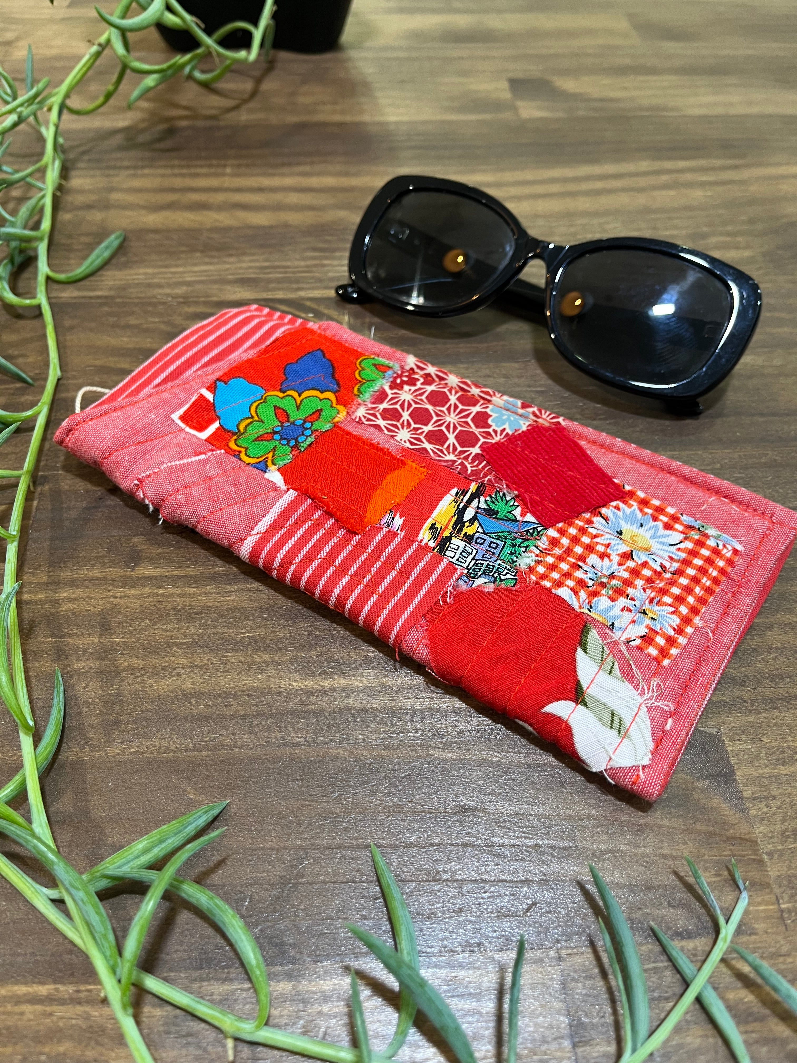 gorgeous red scrappy patch sunglass pouch - violetclothing - free postage
