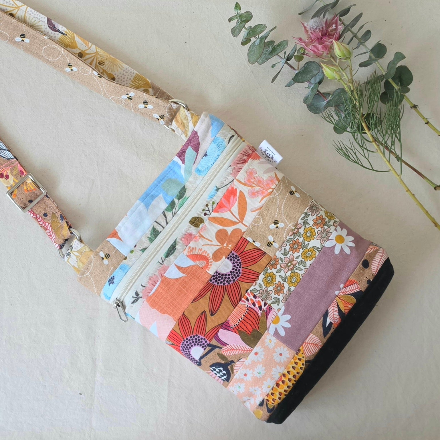 Repurposed Remnant Fabric Crossbody Bag - Cat lovers