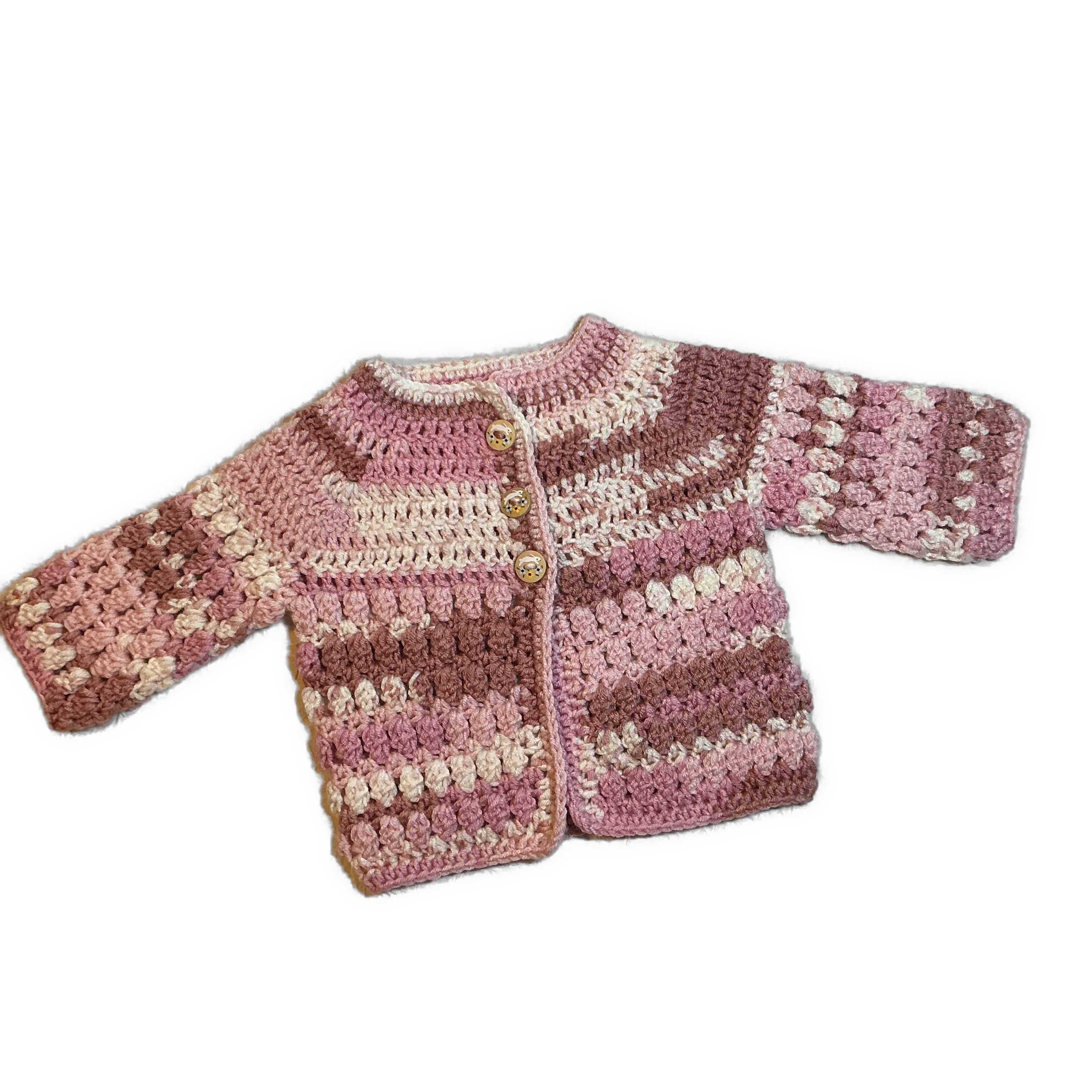 Hand Crocheted “Mulla Mulla” Baby Prints Cardigan | 0-3 months