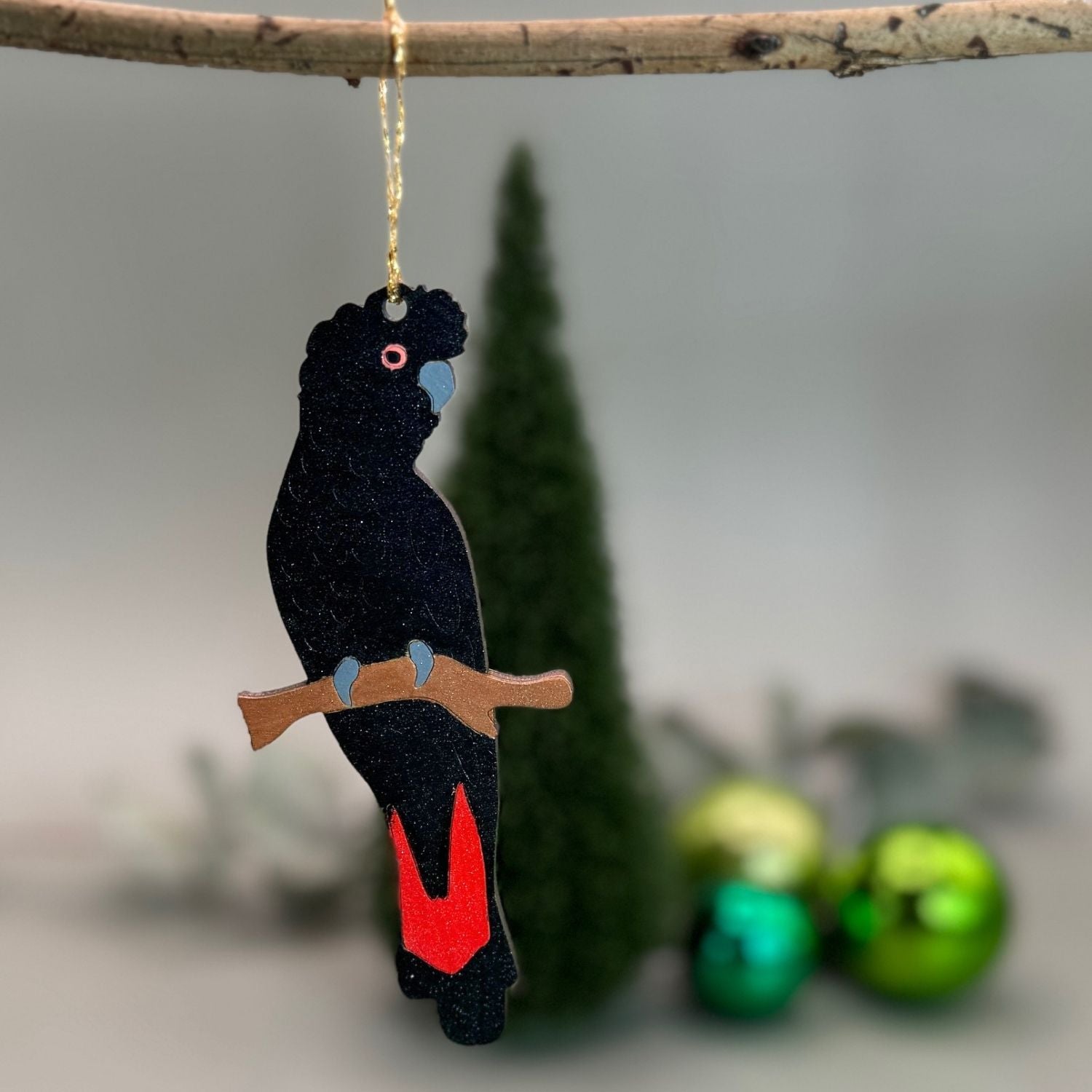 Red Tailed Black Cockatoo Hand Painted Christmas Decoration