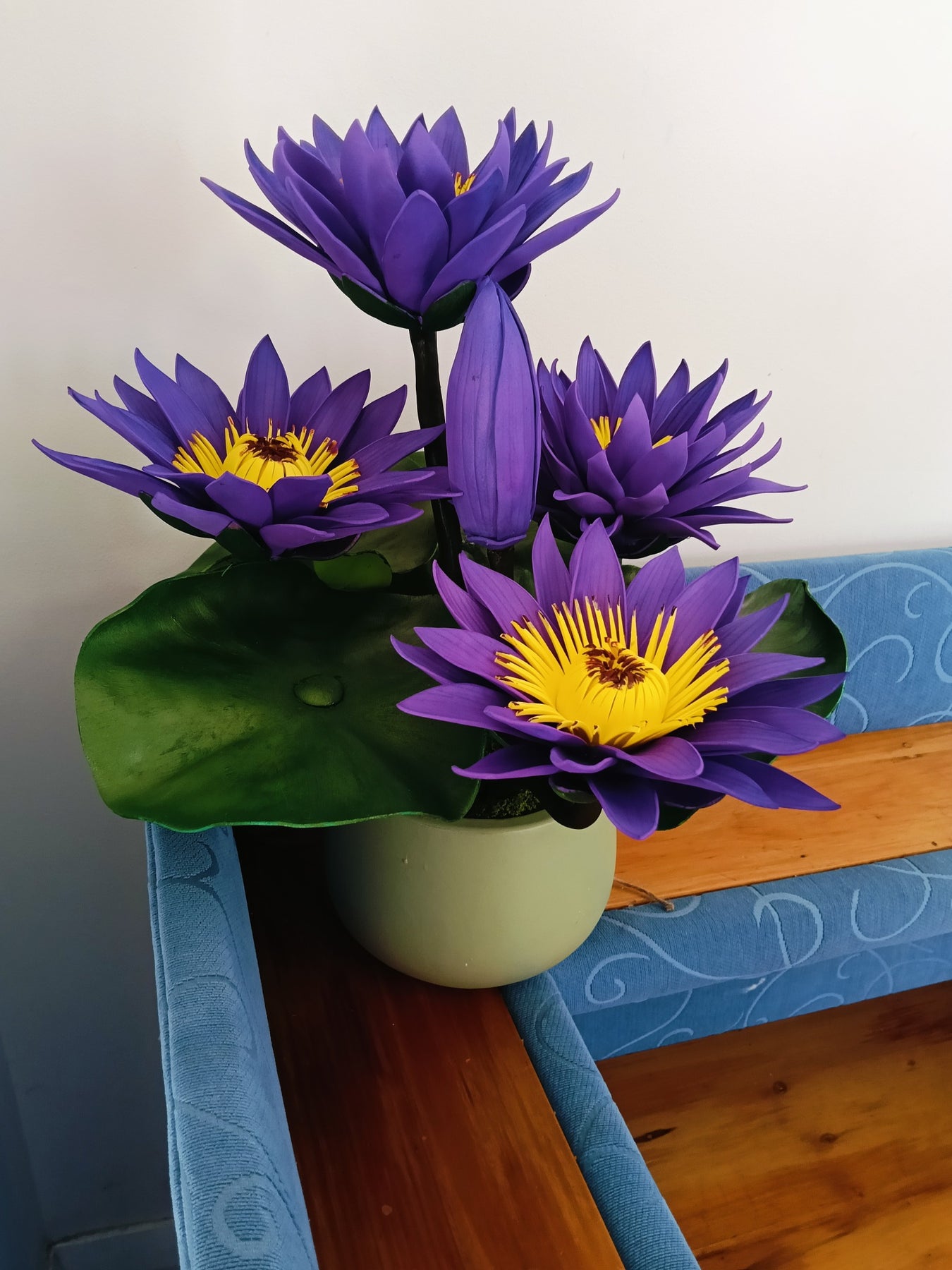 Purple Water Lily Flower Arrangement | Artificial Floral Décor | Pot Not Included