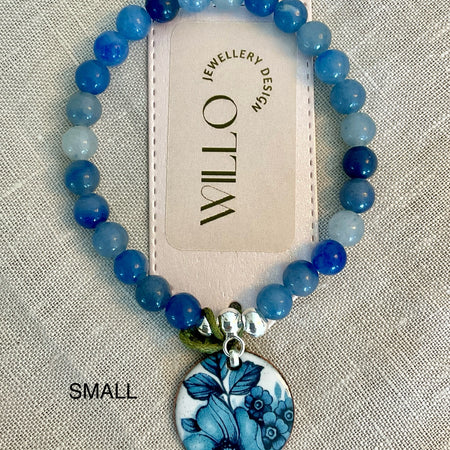 Aventurine (blue) gemstone bracelet with enamel charm