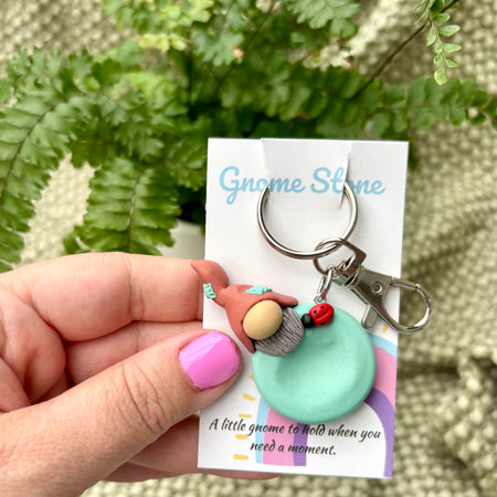 Gnome Stone - Mint and terracotta with a ladybug