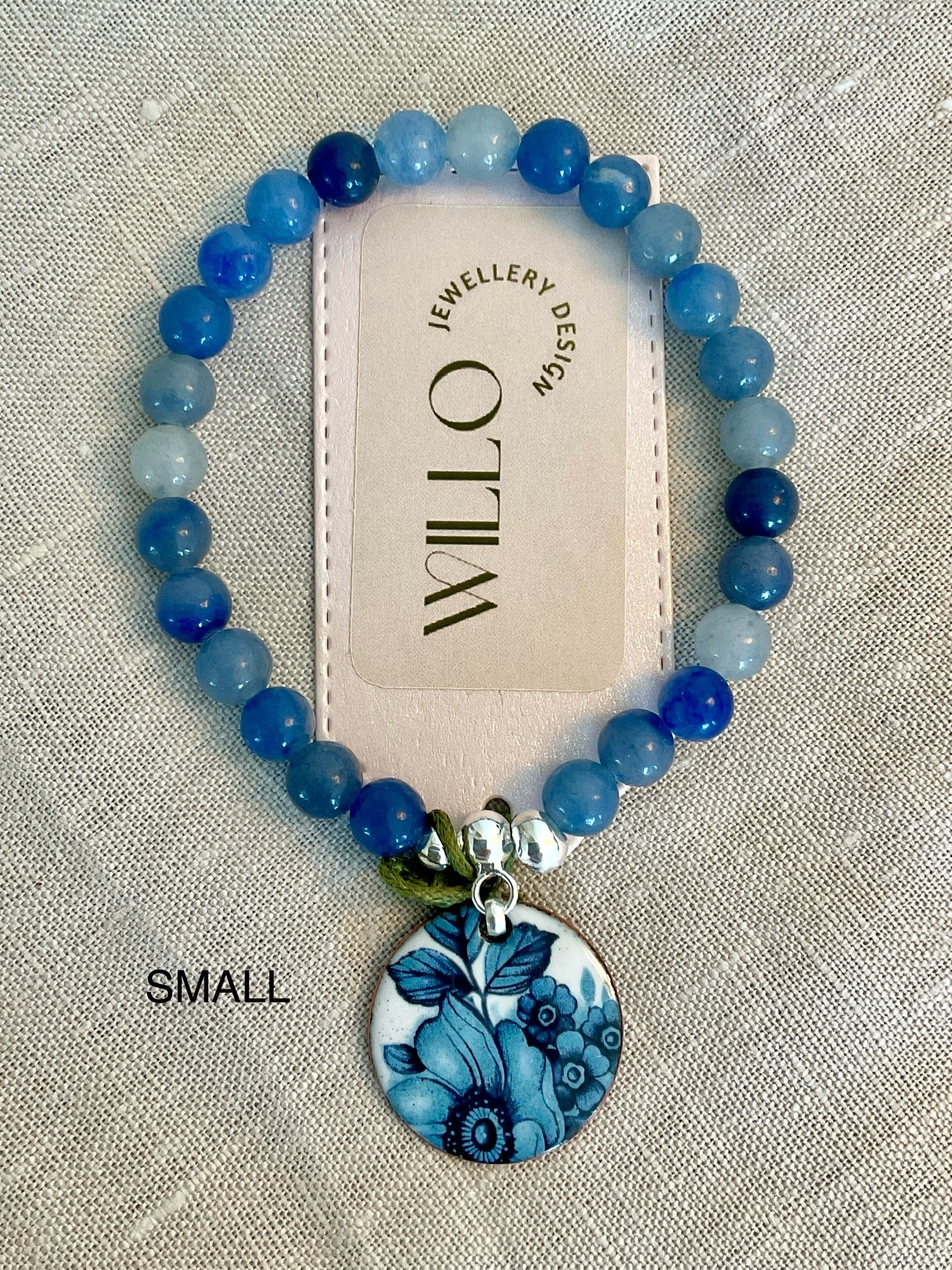 Aventurine (blue) gemstone bracelet with enamel charm