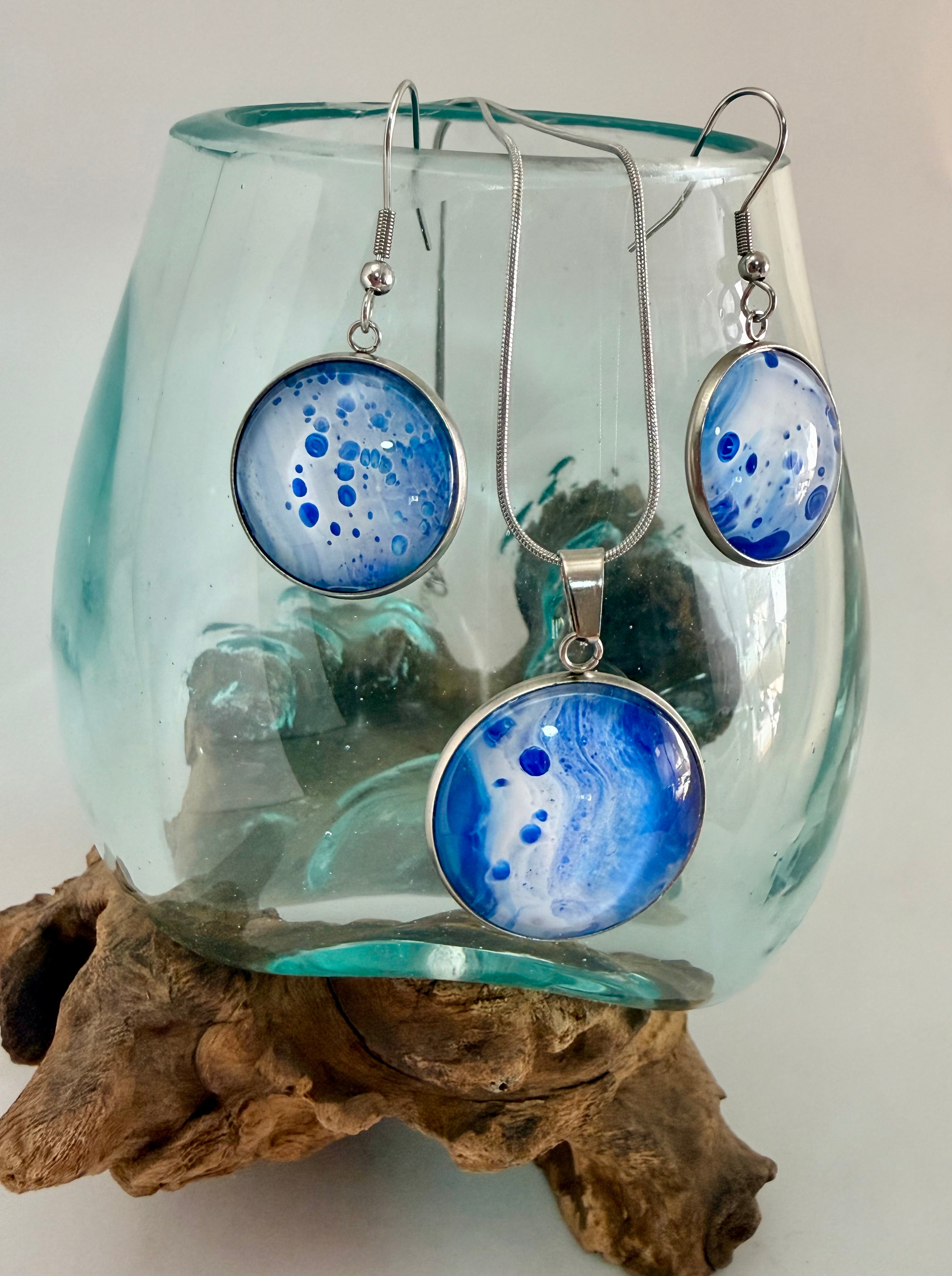 Hand-Painted Acrylic Cell Art Jewellery Set