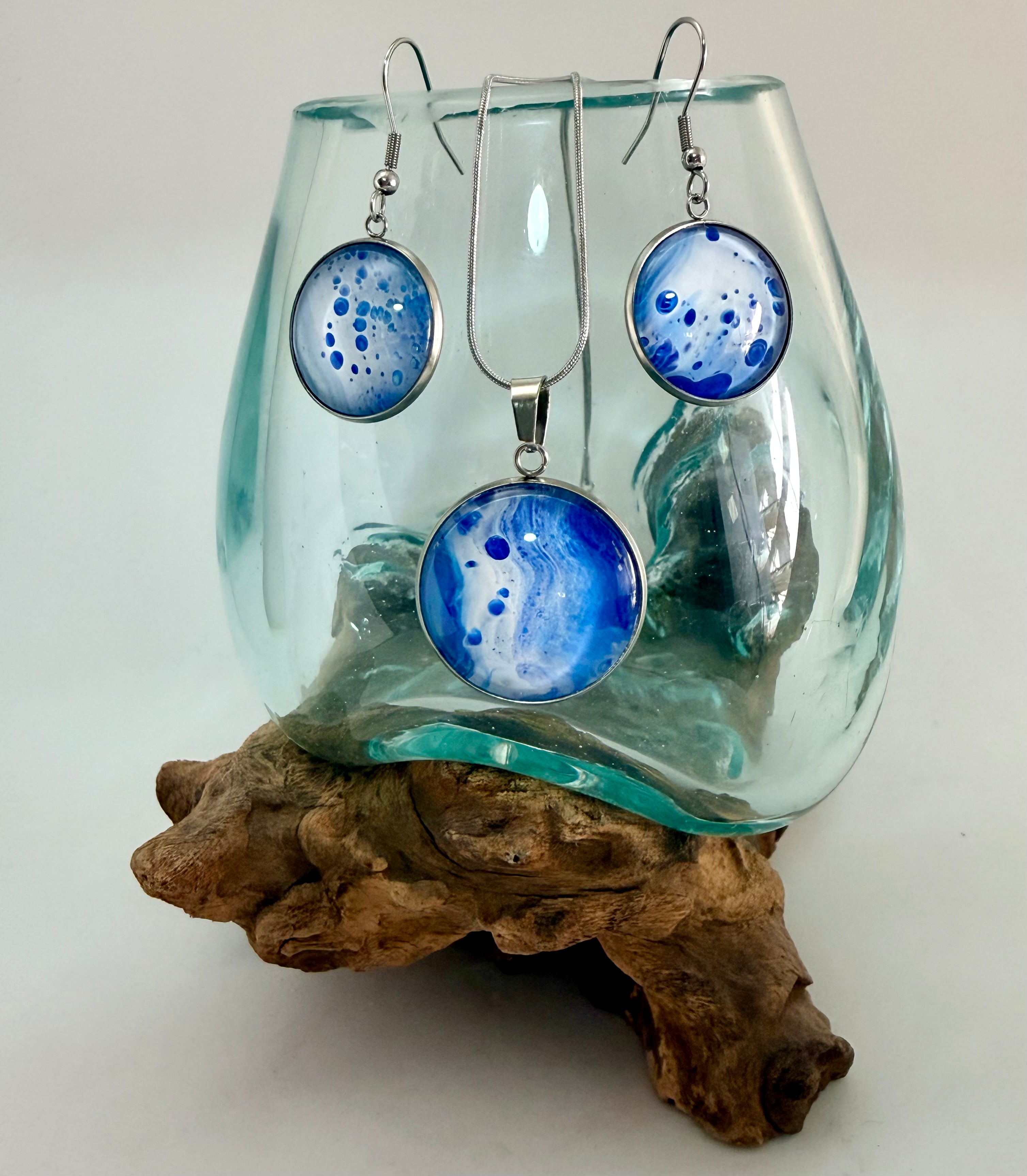 Hand-Painted Acrylic Cell Art Jewellery Set