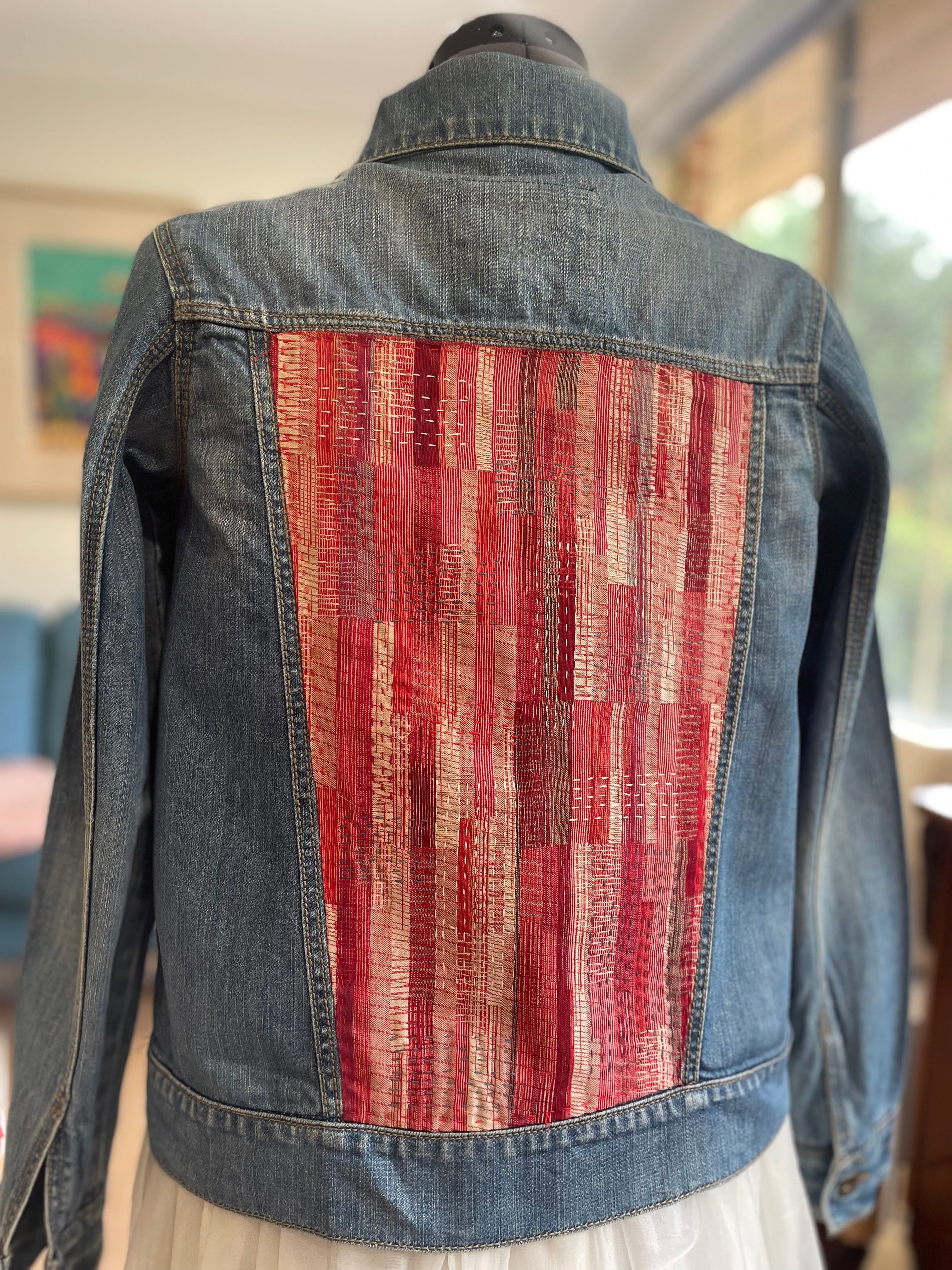 Hand Embroidered Sashiko Denim Jacket, Upcycled