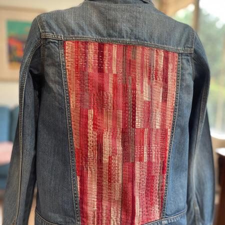 Hand Embroidered Sashiko Denim Jacket, Upcycled