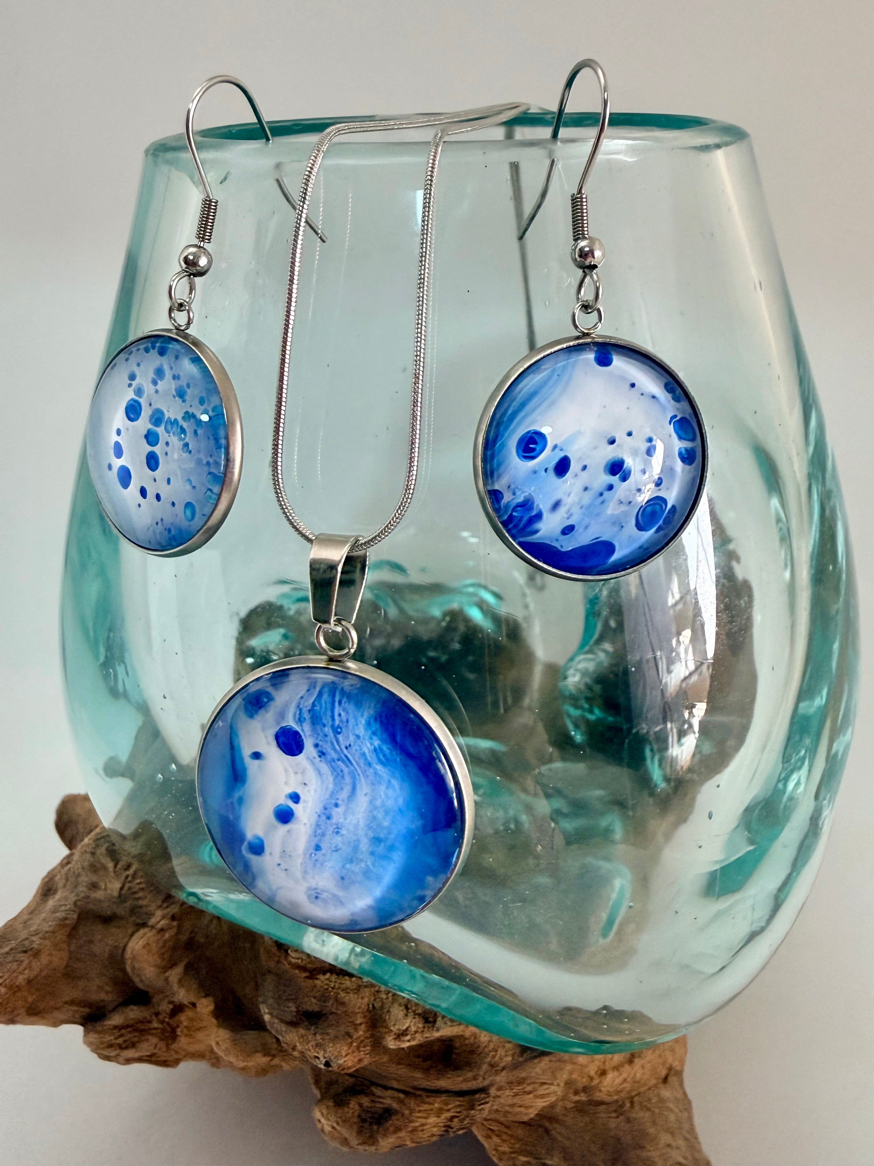 Hand-Painted Acrylic Cell Art Jewellery Set