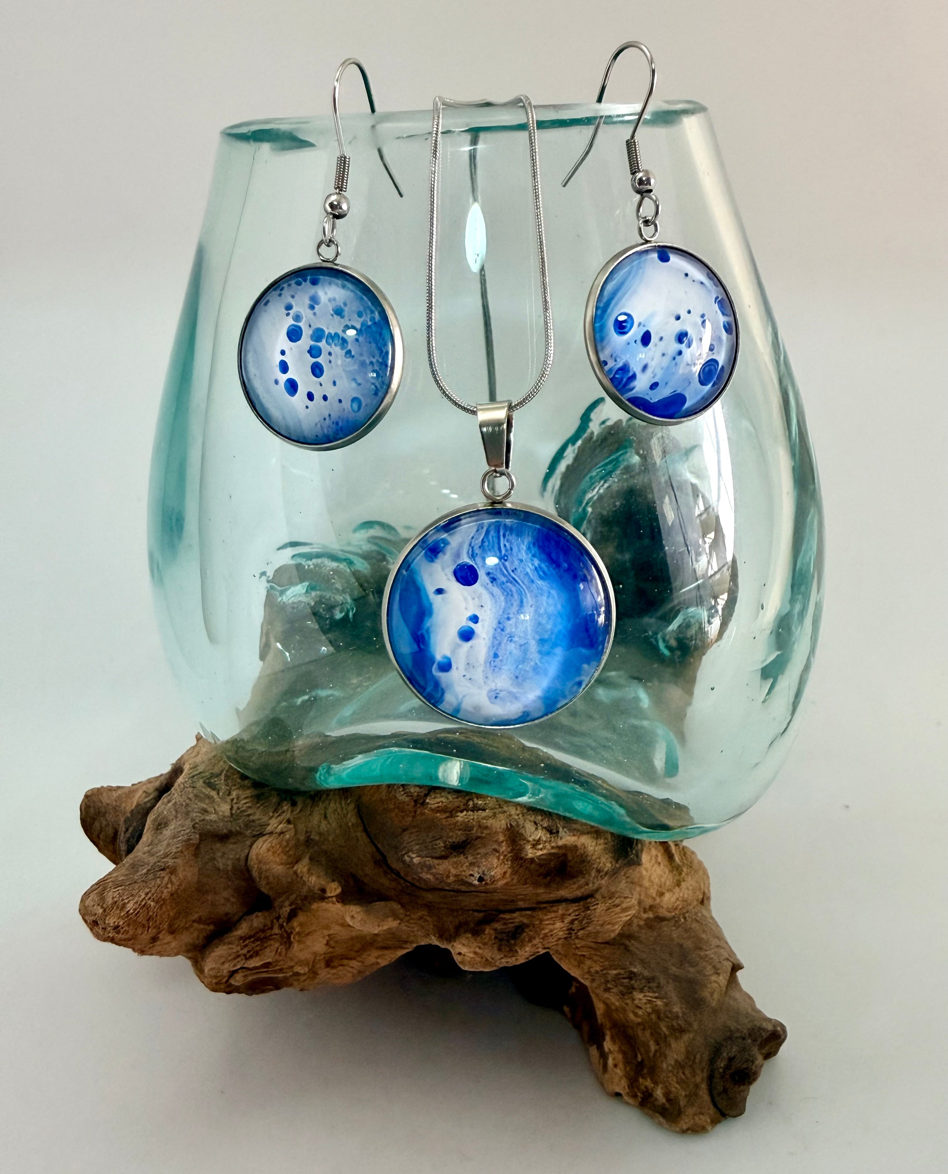 Hand-Painted Acrylic Cell Art Jewellery Set