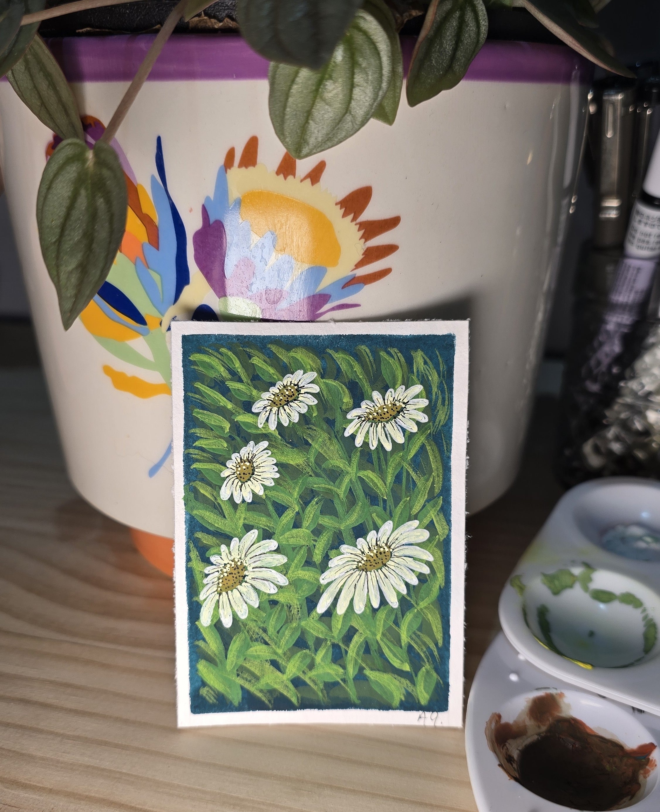 ACEO "Daisies #3" Mini Gouache 2.5x3.5 inches