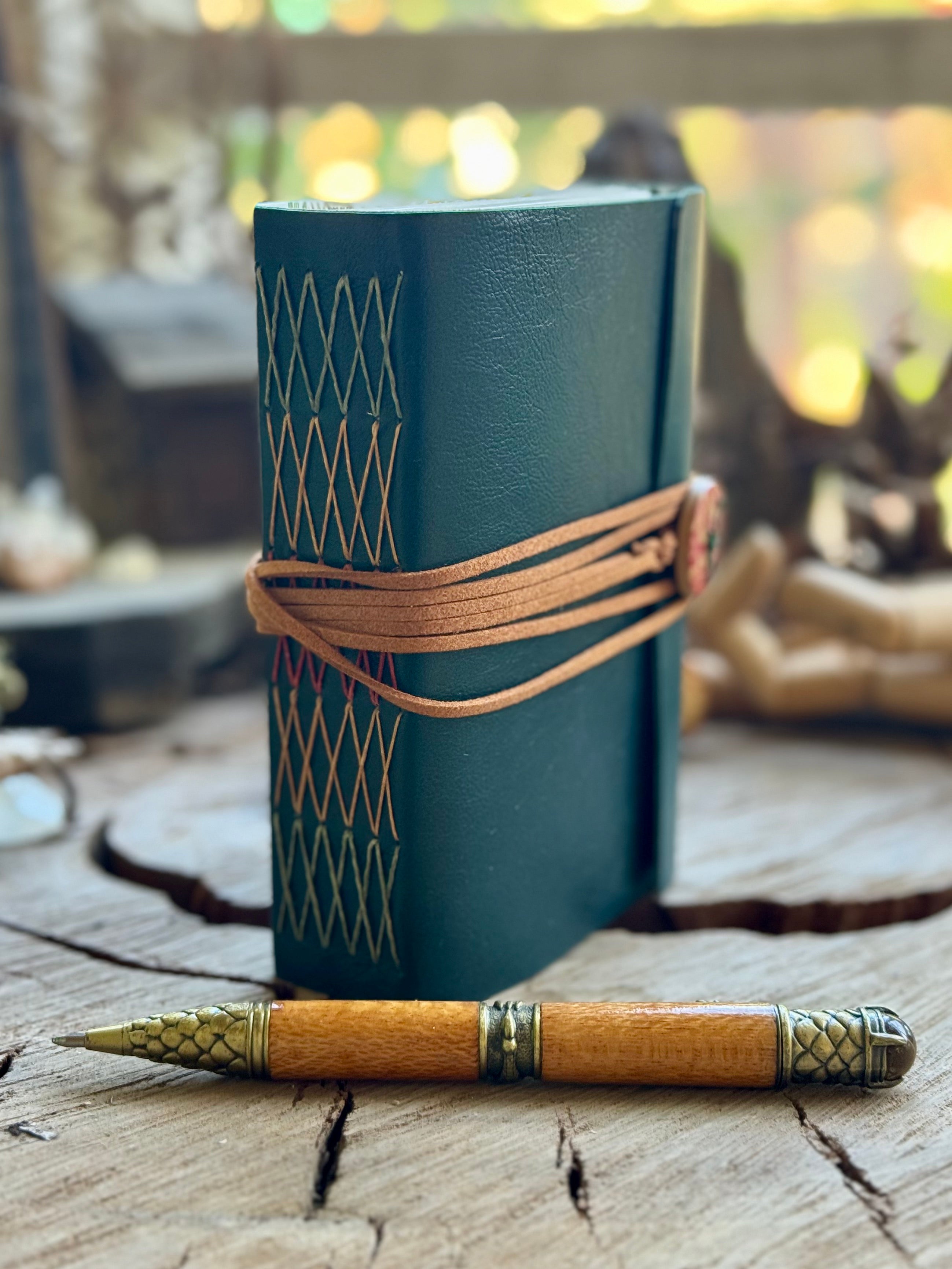 Forest Green Cross-Stitched Leather A6 Journal