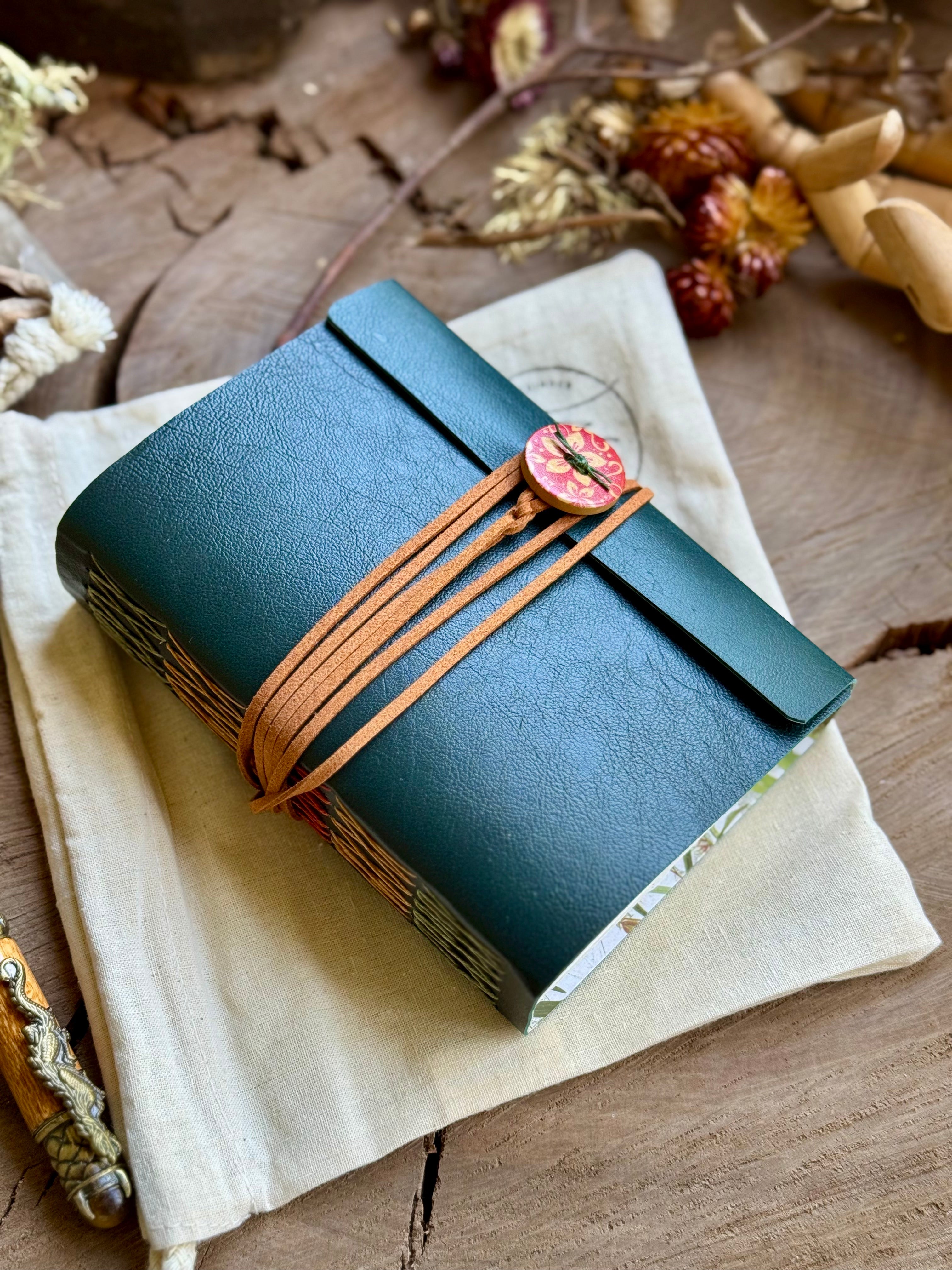 Forest Green Cross-Stitched Leather A6 Journal