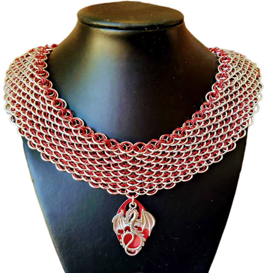Chain maille collar with dragon accent