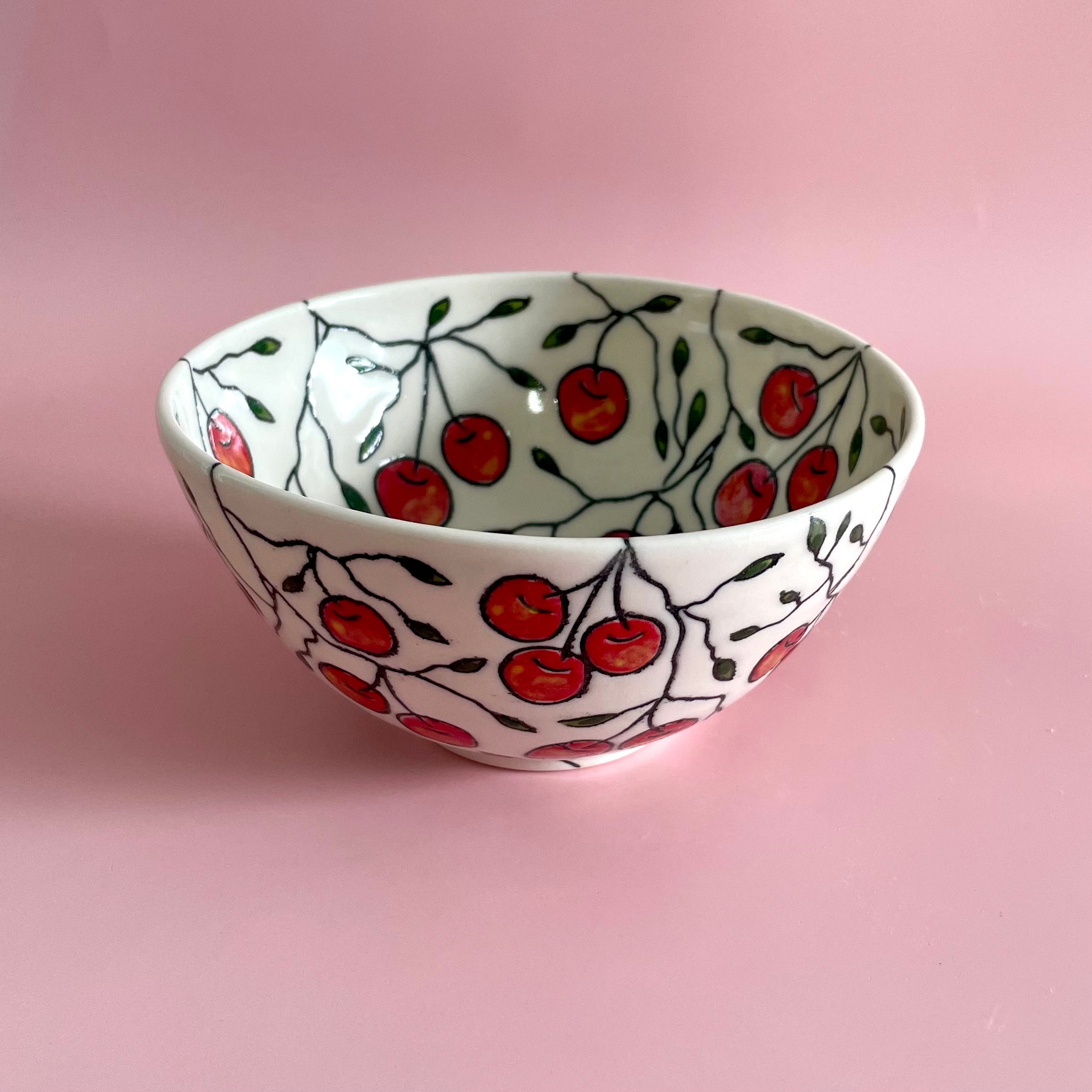 Small porcelain bowl with cherry design