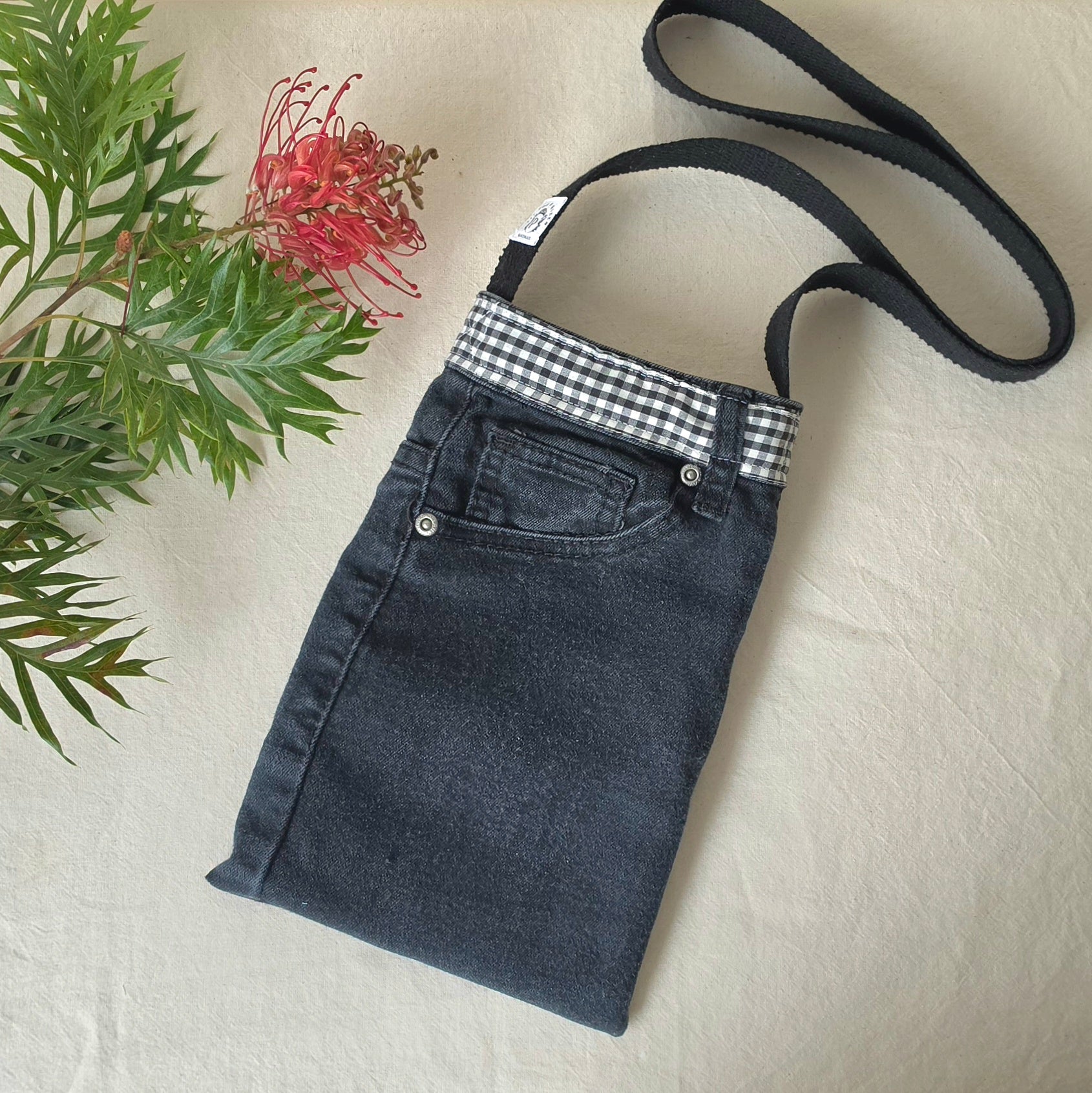 Upcycled Black Denim Jeans Crossbody Bag