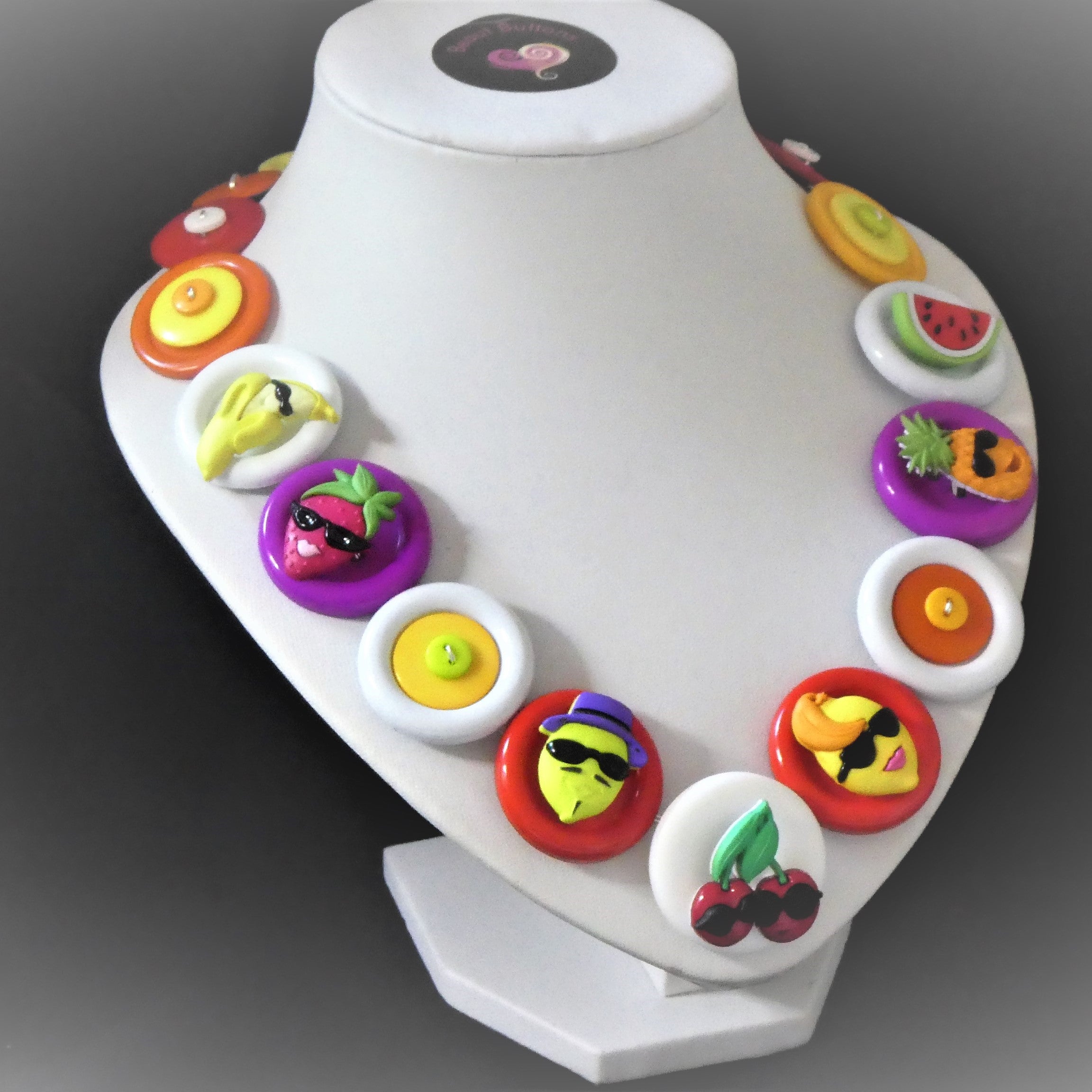 Handmade button necklace - Cool Fruits