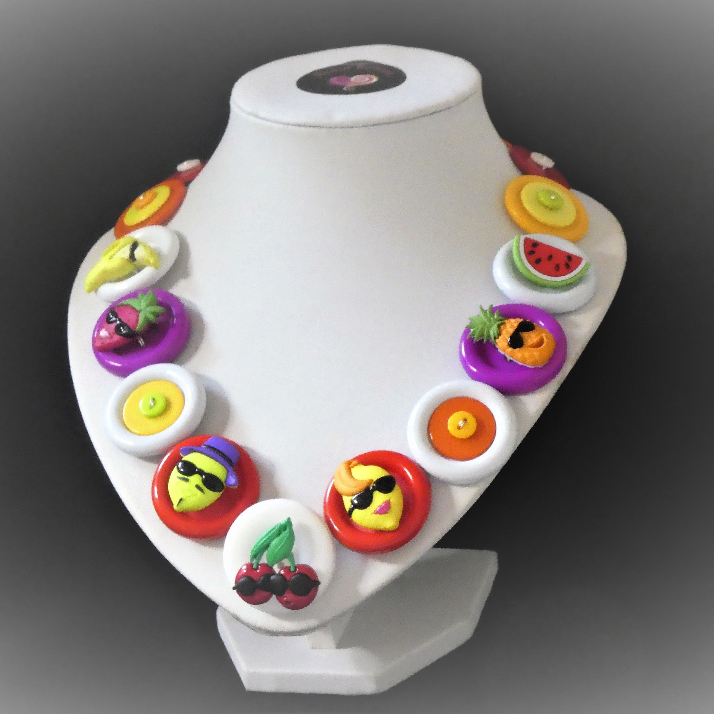 Handmade button necklace - Cool Fruits