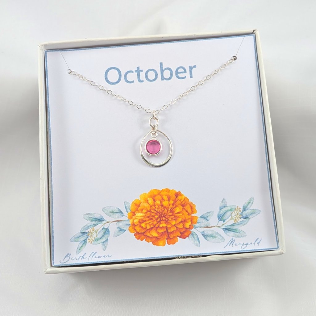 Sterling Silver Birthstone  Necklace Choose Your Birth Month