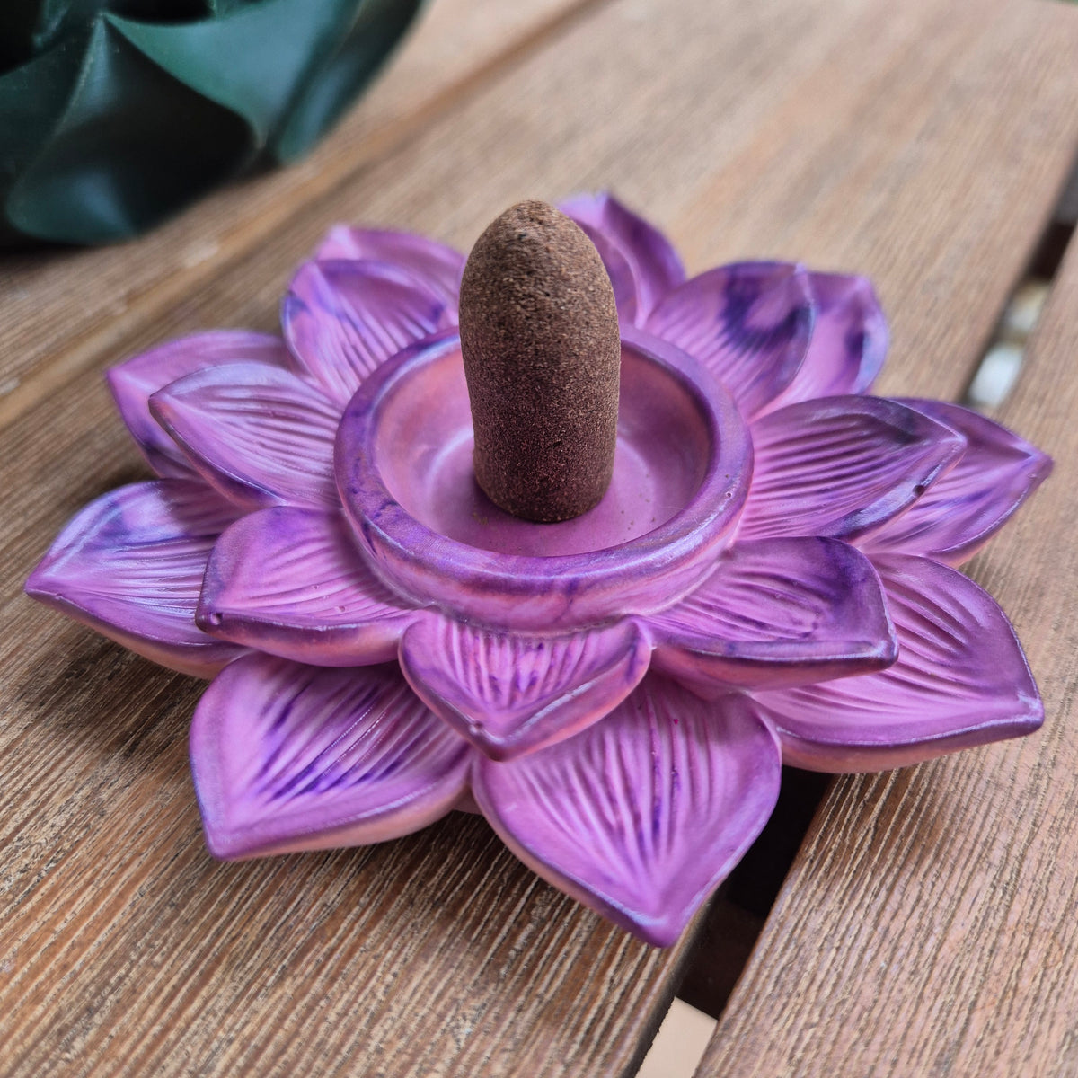 Purple eco-concrete lotus incense cone holder