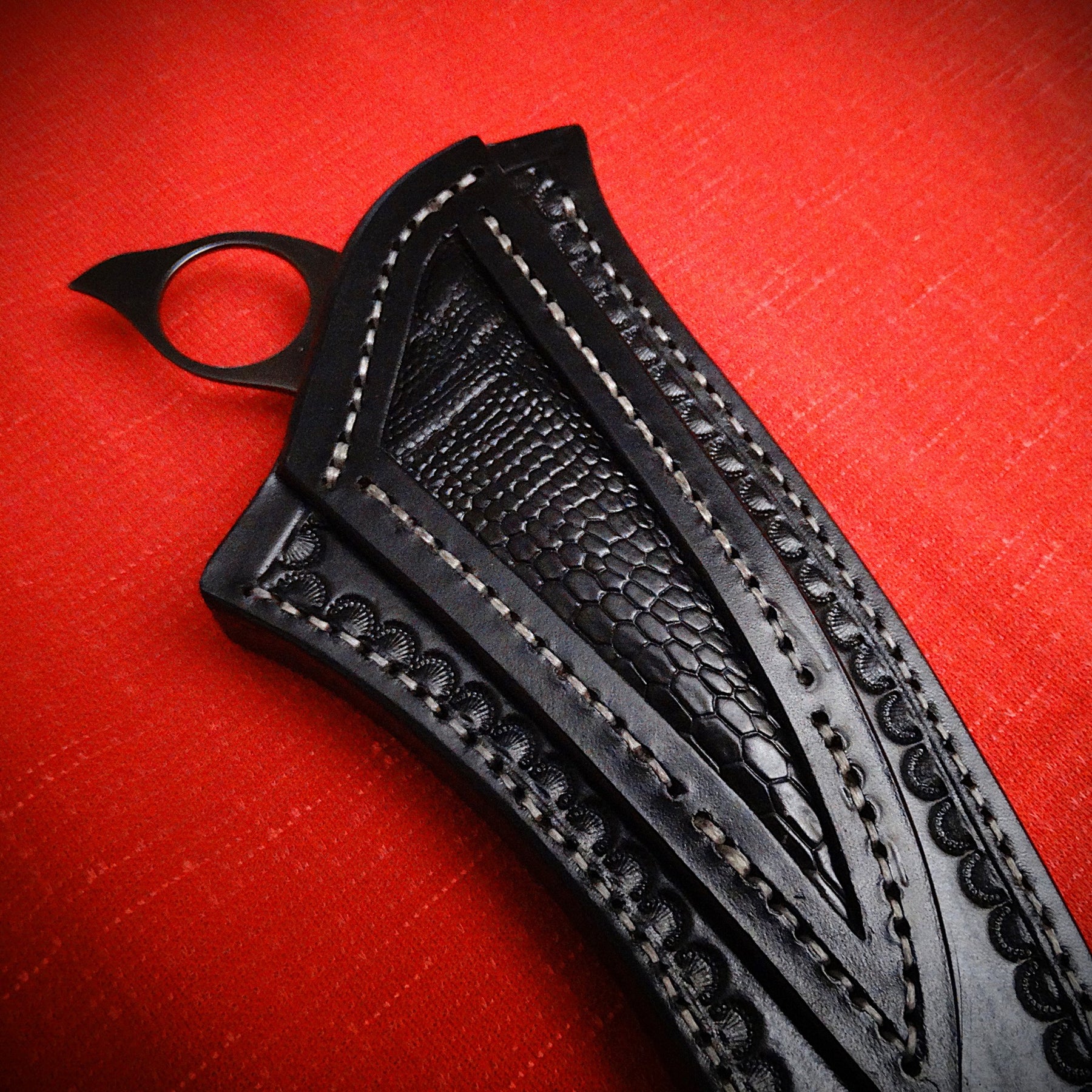 Art knife exotic leather sheath wood timber