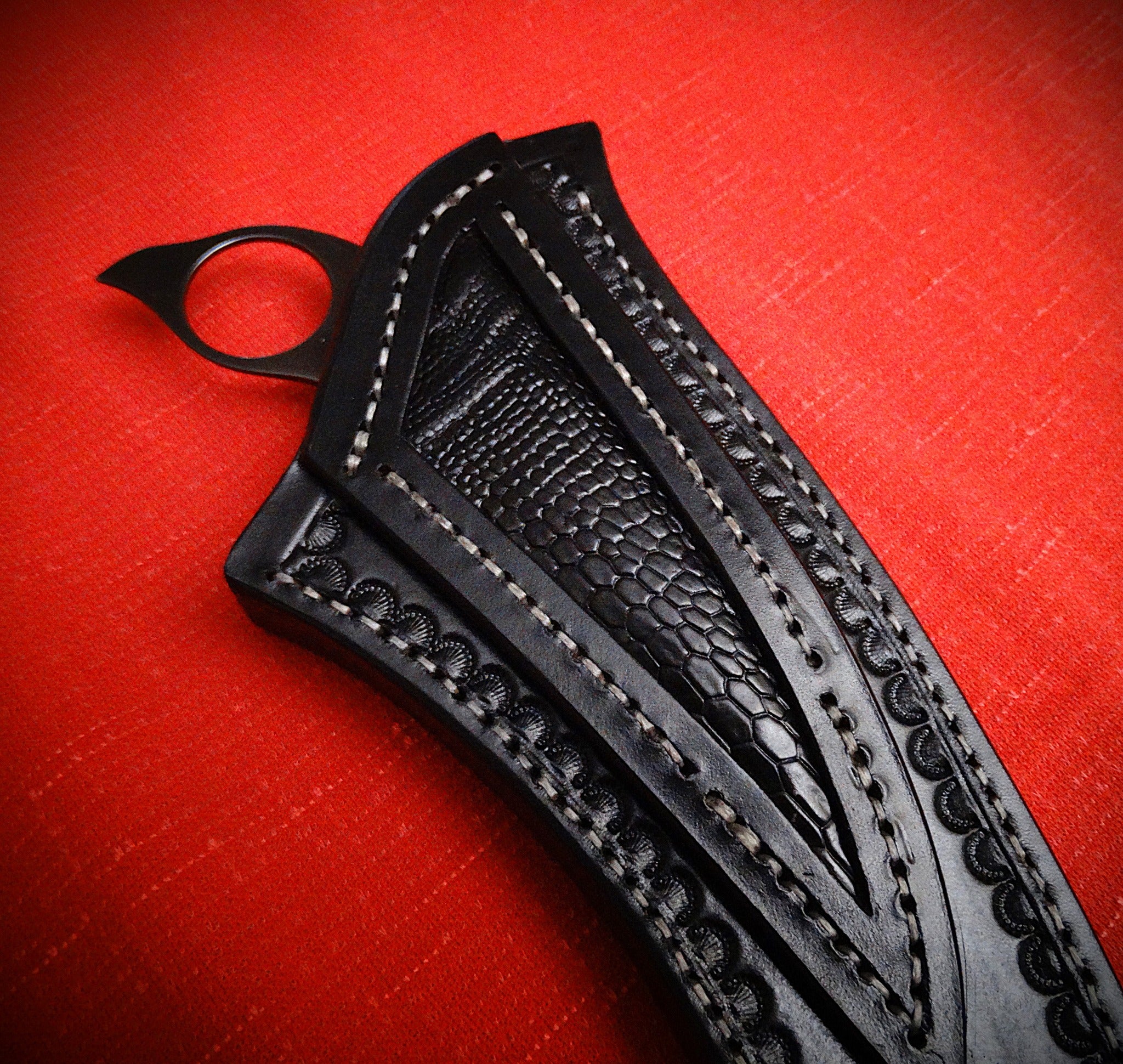 Art knife exotic leather sheath wood timber