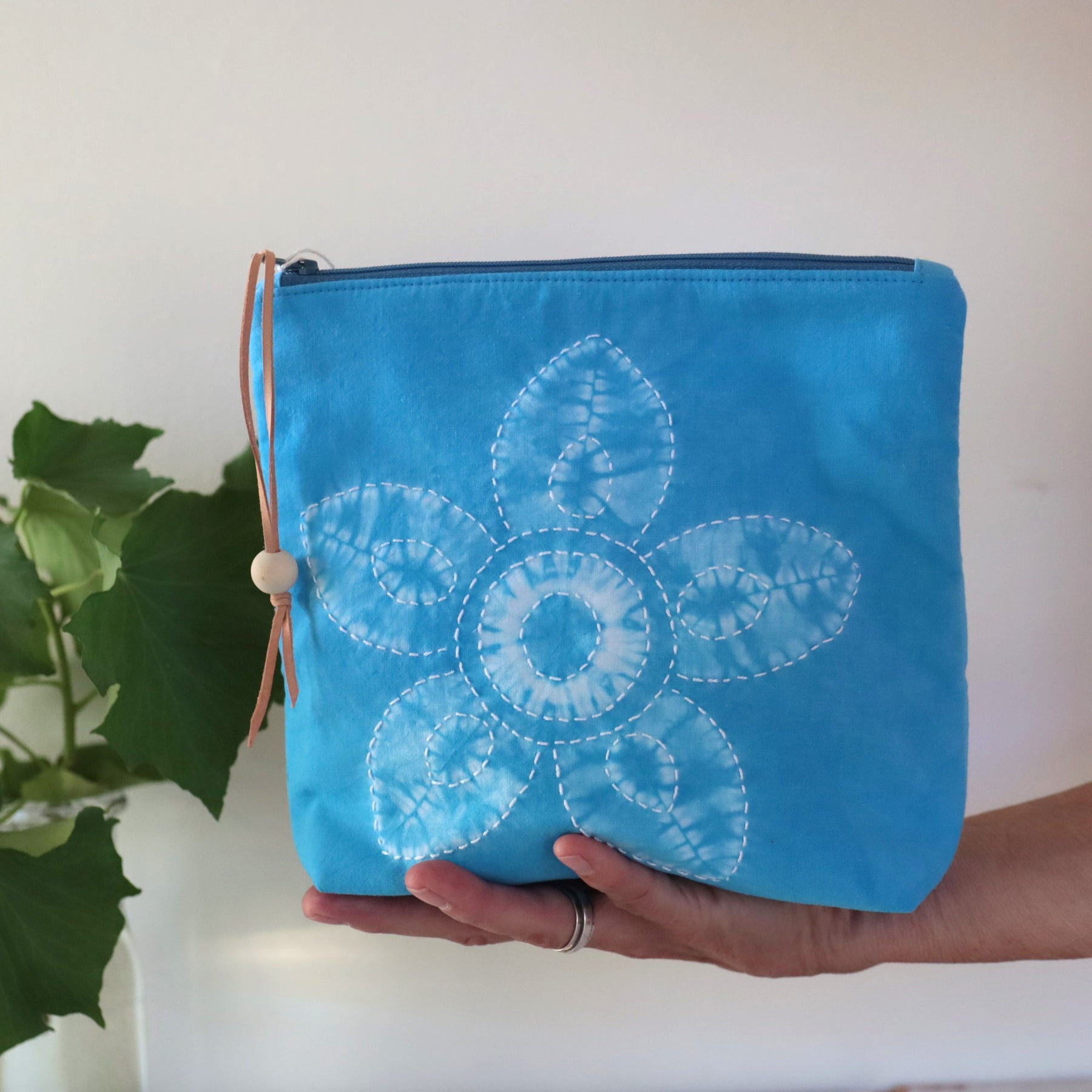 Shibori Dyed Zipper Bag, Blue