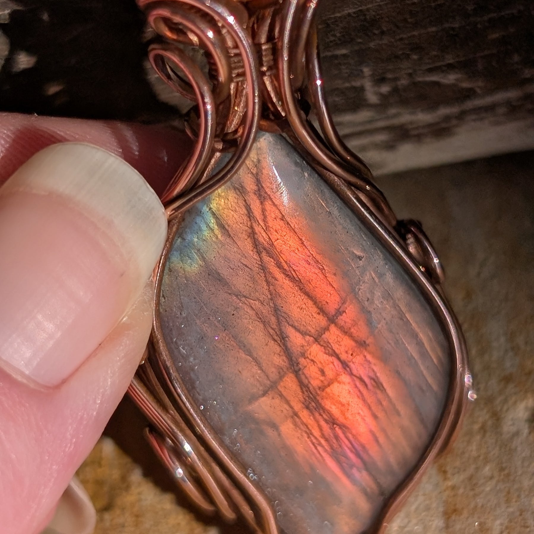Sparx - Labradorite & Carnelian in Copper Pendant