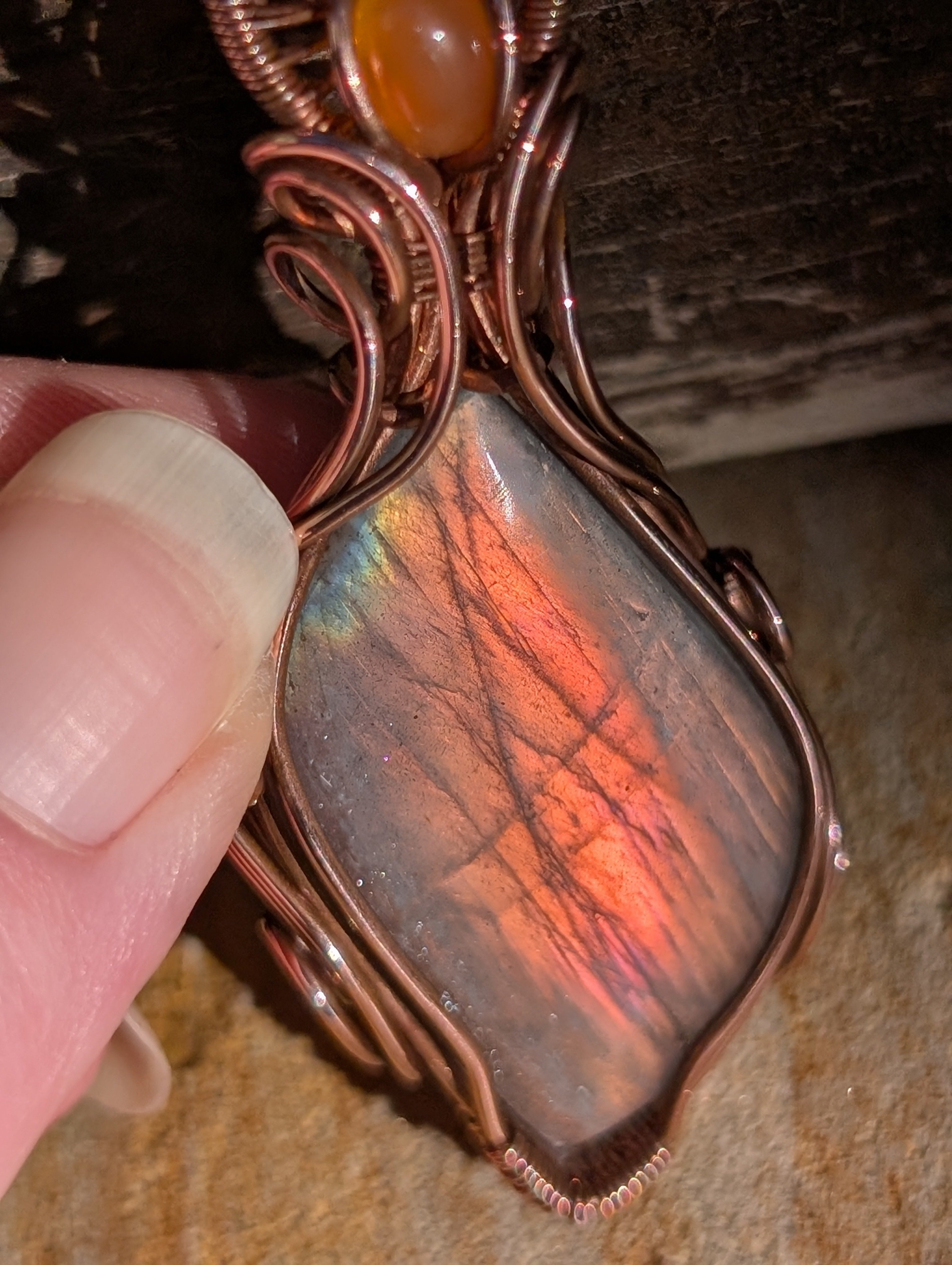 Sparx - Labradorite & Carnelian in Copper Pendant