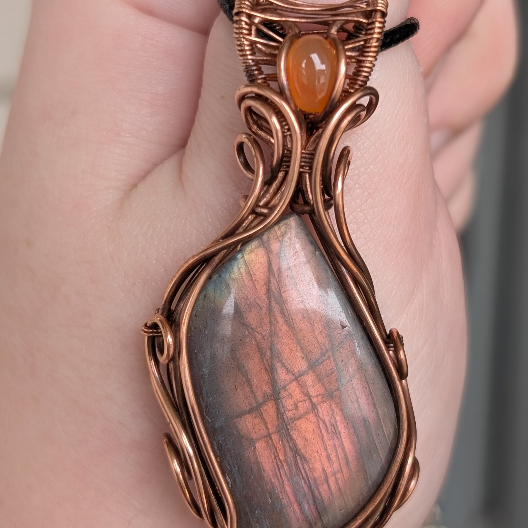 Sparx - Labradorite & Carnelian in Copper Pendant