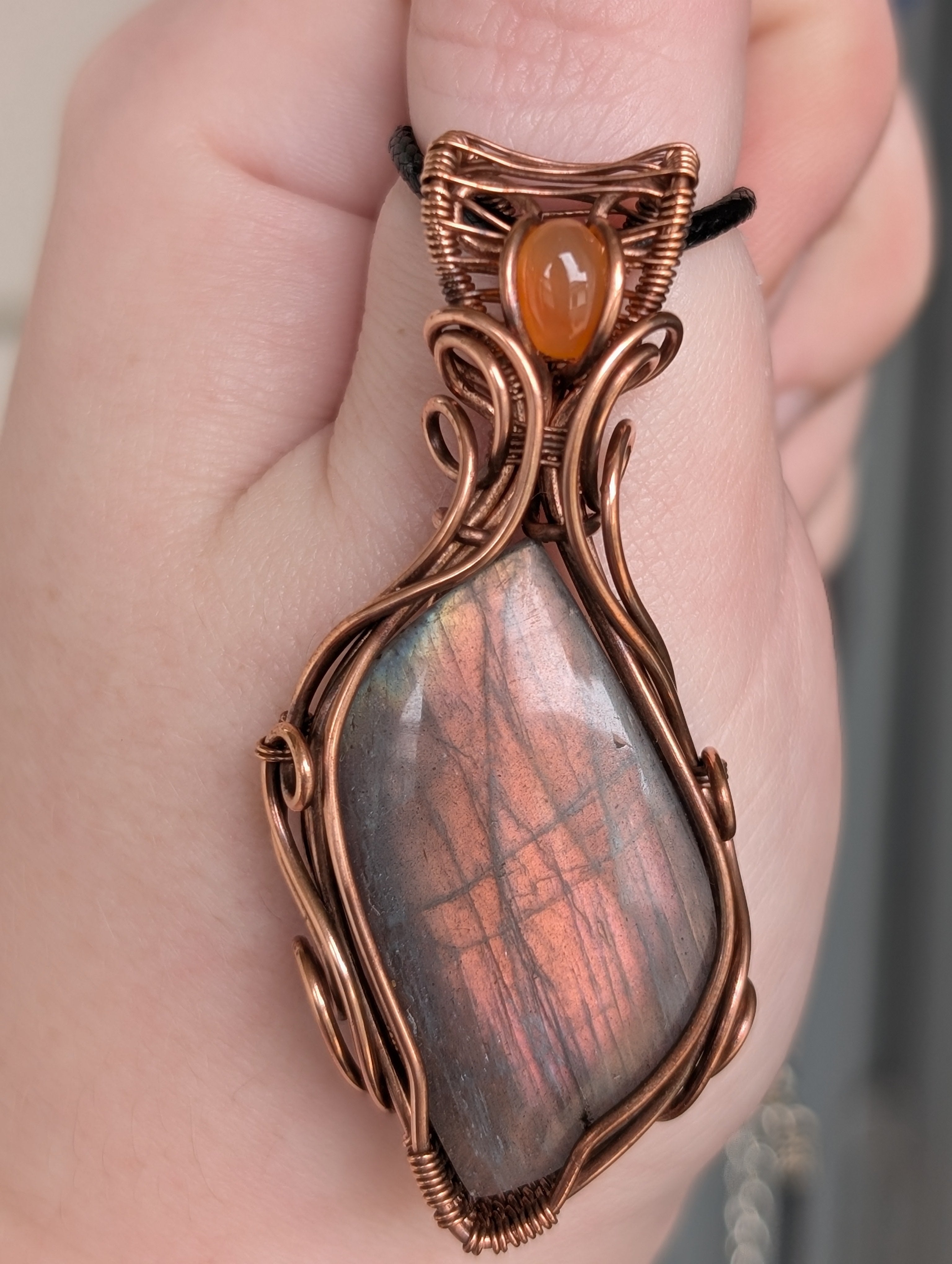 Sparx - Labradorite & Carnelian in Copper Pendant