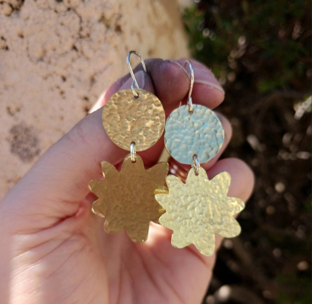 Brass moon & star earrings