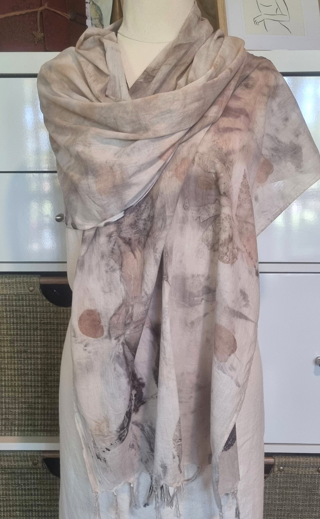 The Ivory - Fine Voile Cotton Ecoprint Scarf/Wrap