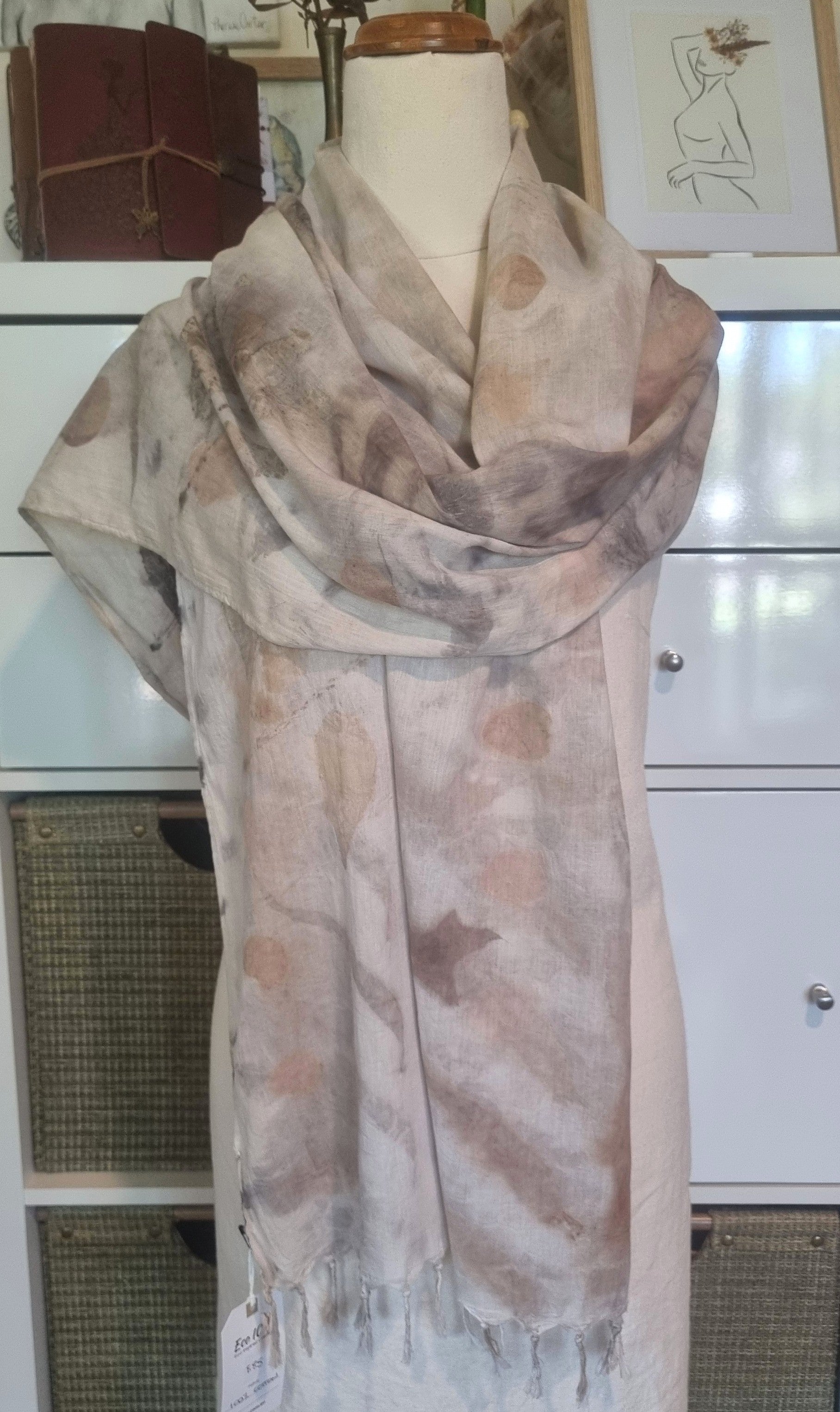 The Ivory - Fine Voile Cotton Ecoprint Scarf/Wrap