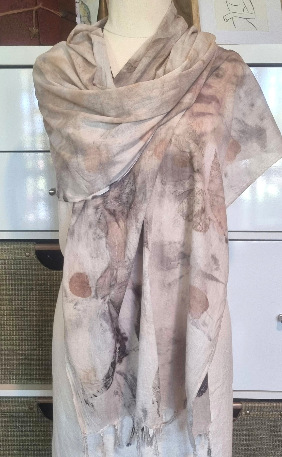 The Ivory - Fine Voile Cotton Ecoprint Scarf/Wrap