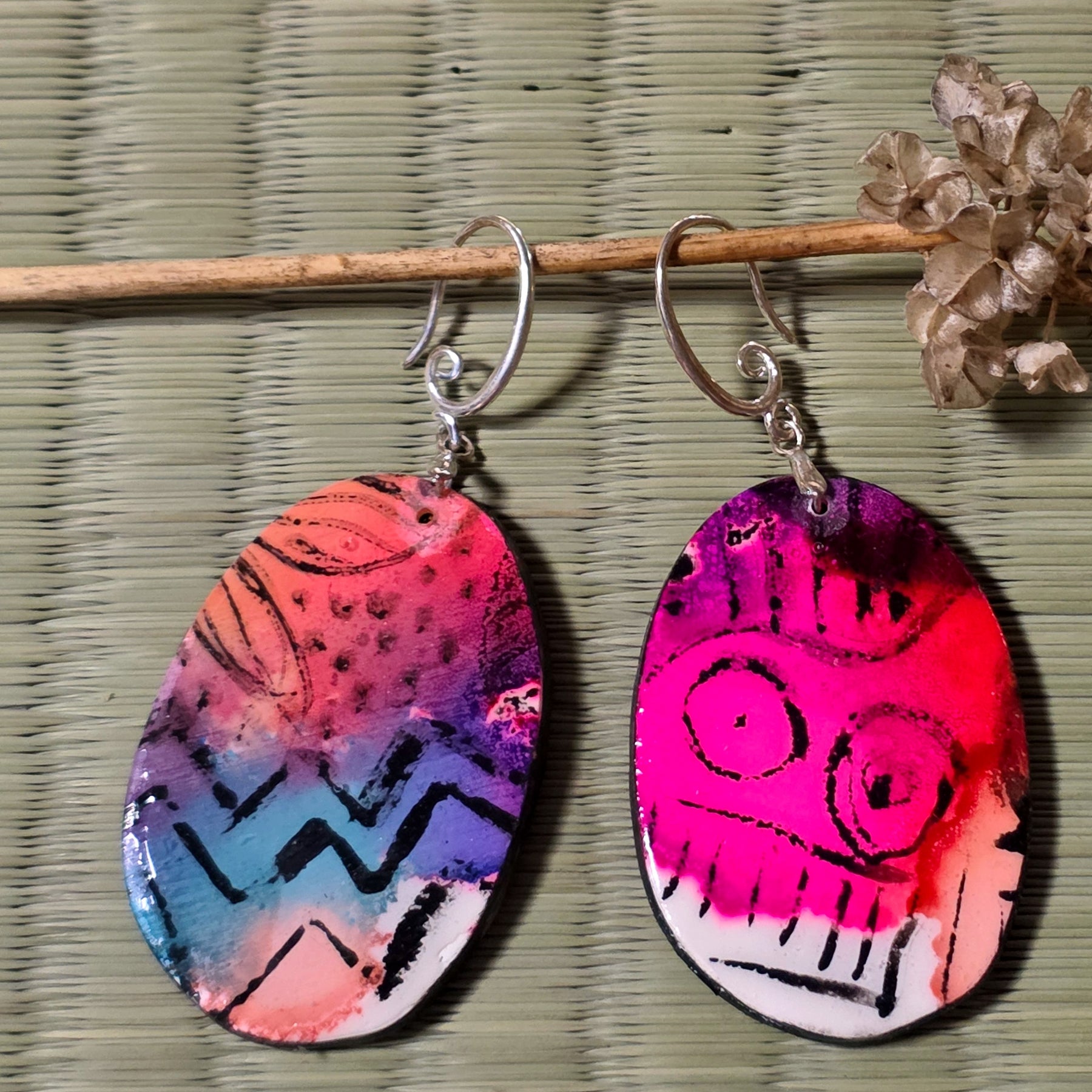 Colourful oval dangle earrings