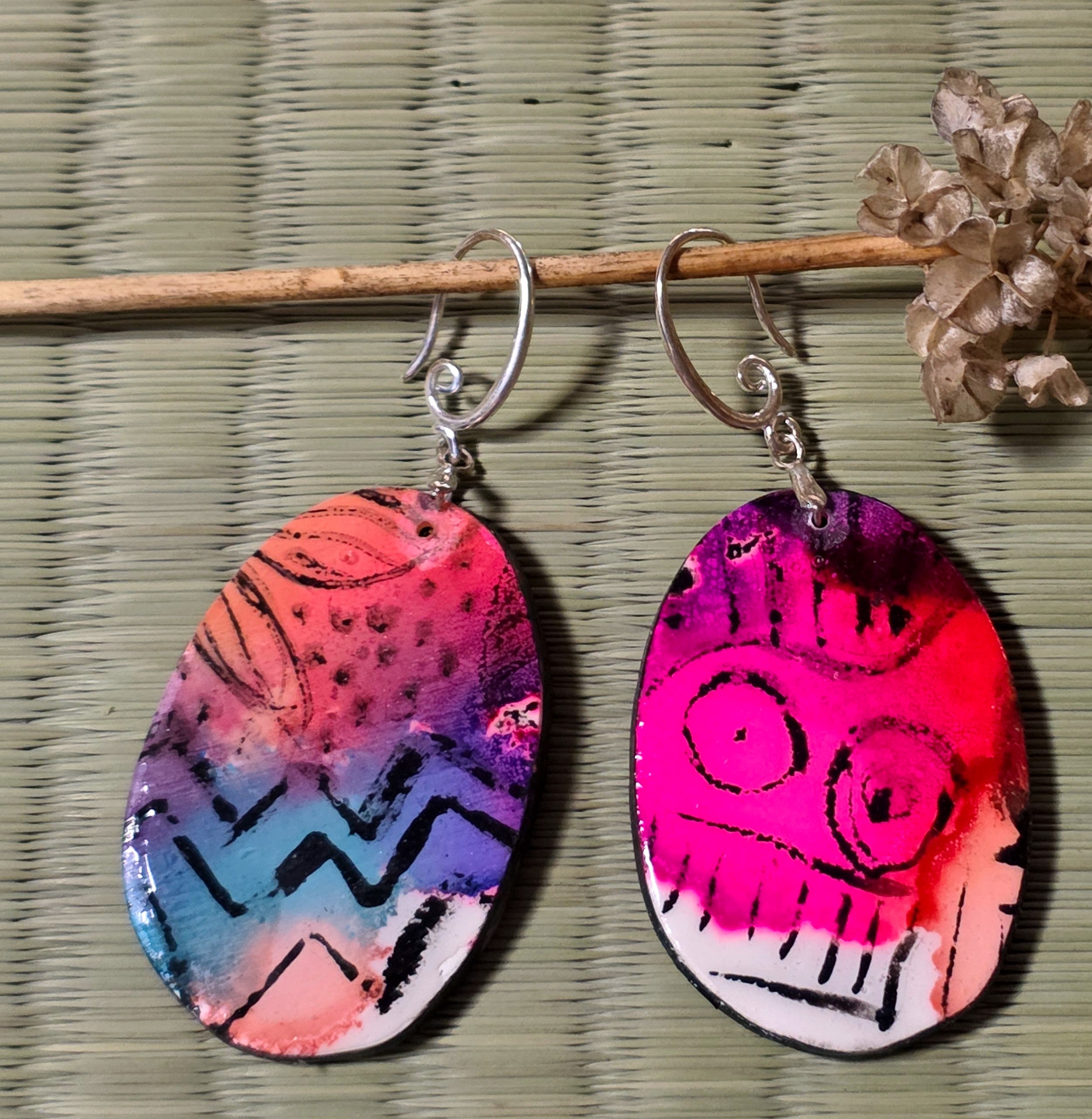 Colourful oval dangle earrings