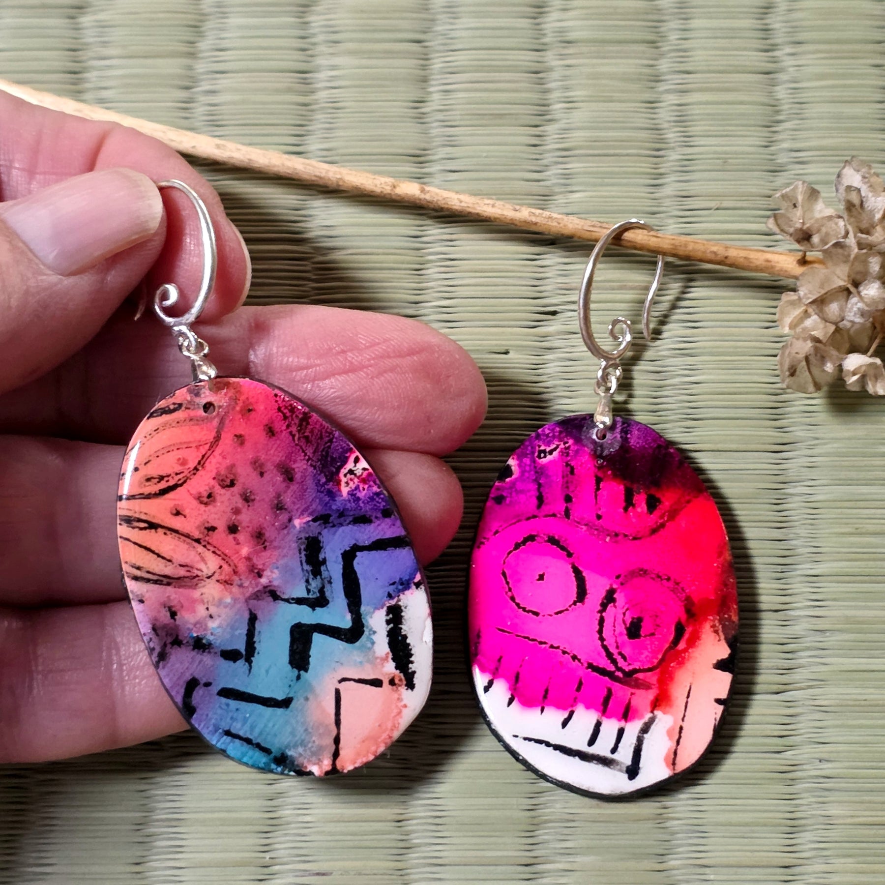 Colourful oval dangle earrings
