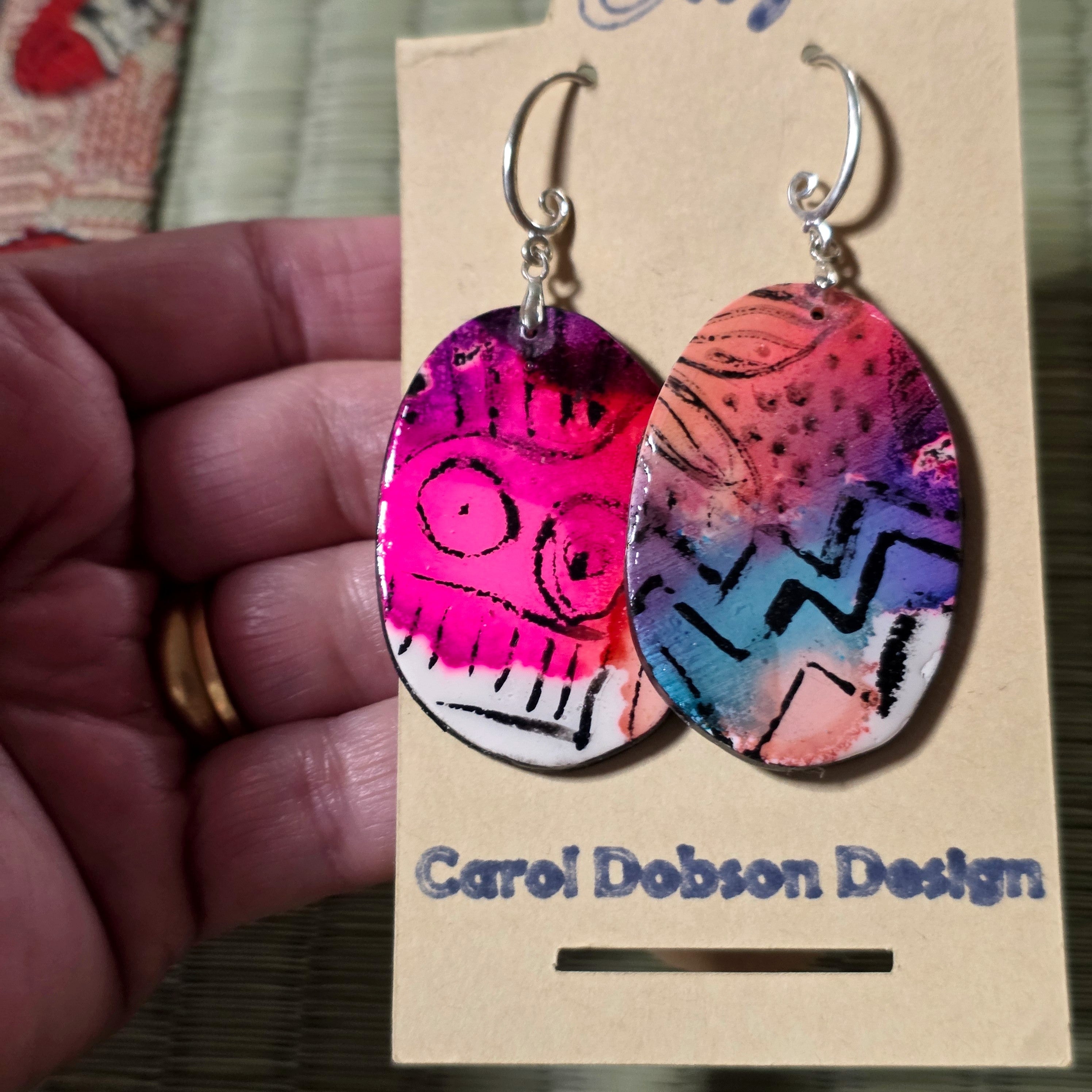 Colourful oval dangle earrings