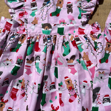 Christmas Pinafore Dress | Handmade Toddler Girls Outfit | Aussie Animals in Stockings