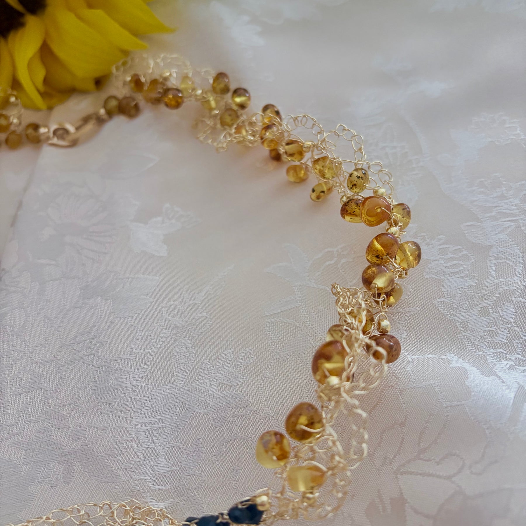 “Sunflower” Necklace — Amber & Black Onyx