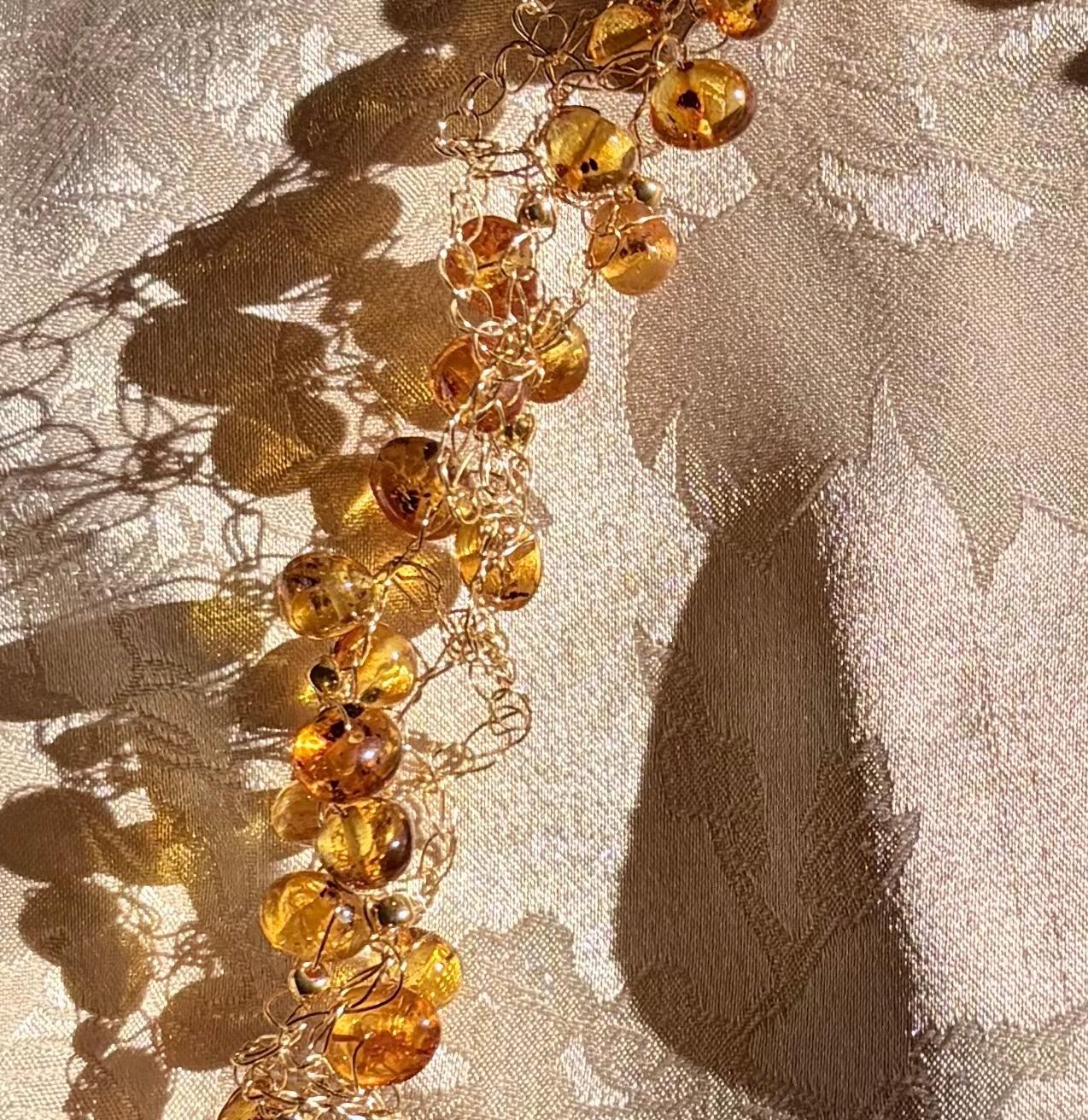 “Sunflower” Necklace — Amber & Black Onyx