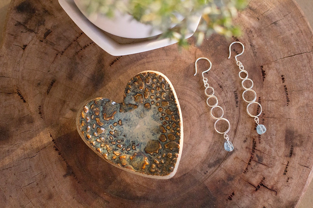 Natural Aquamarine Gemstone Silver Looped Earrings | Crystal Jewellery