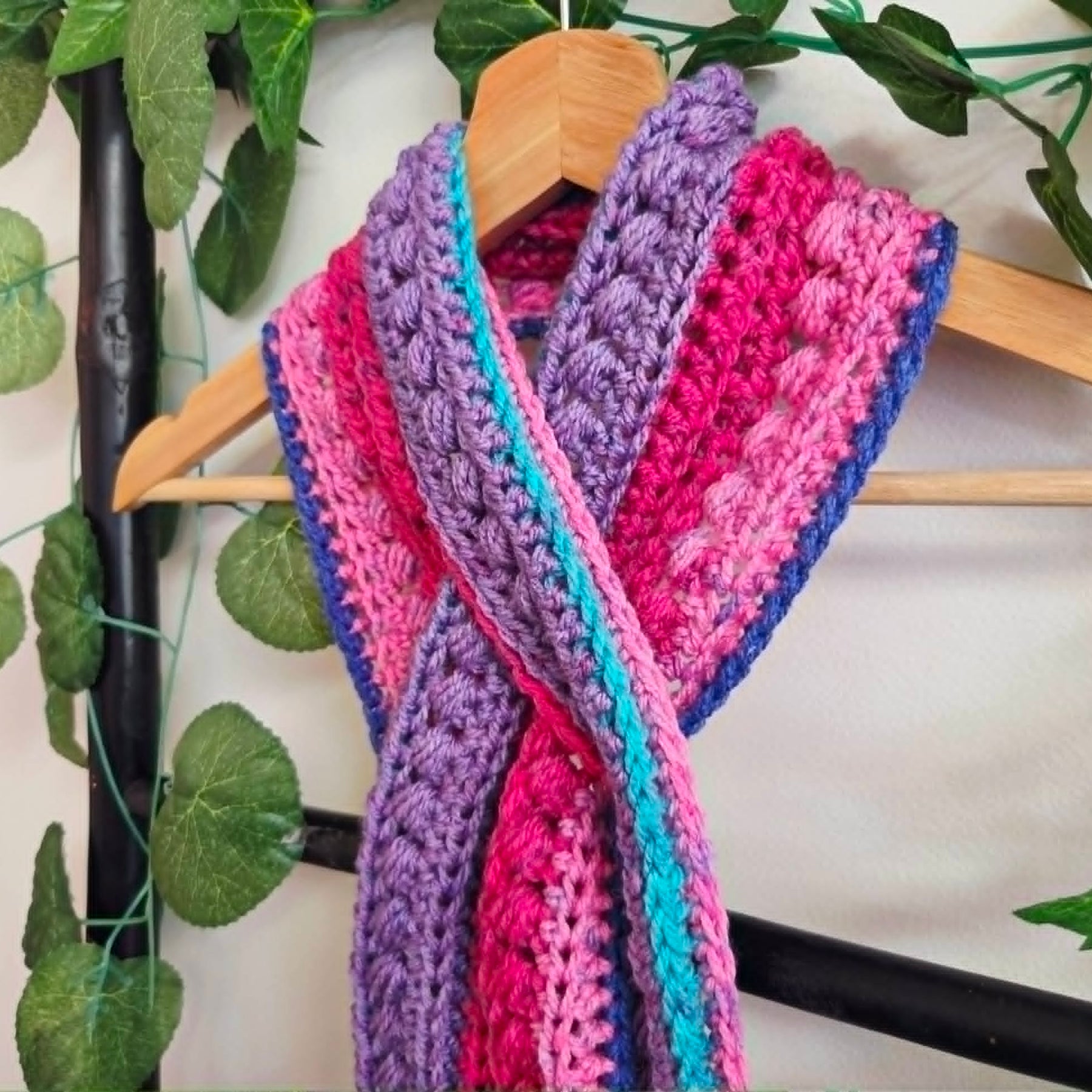 Crochet Keyhole Scarf | Handmade Adult Neckwarmer | Rainbow Colours