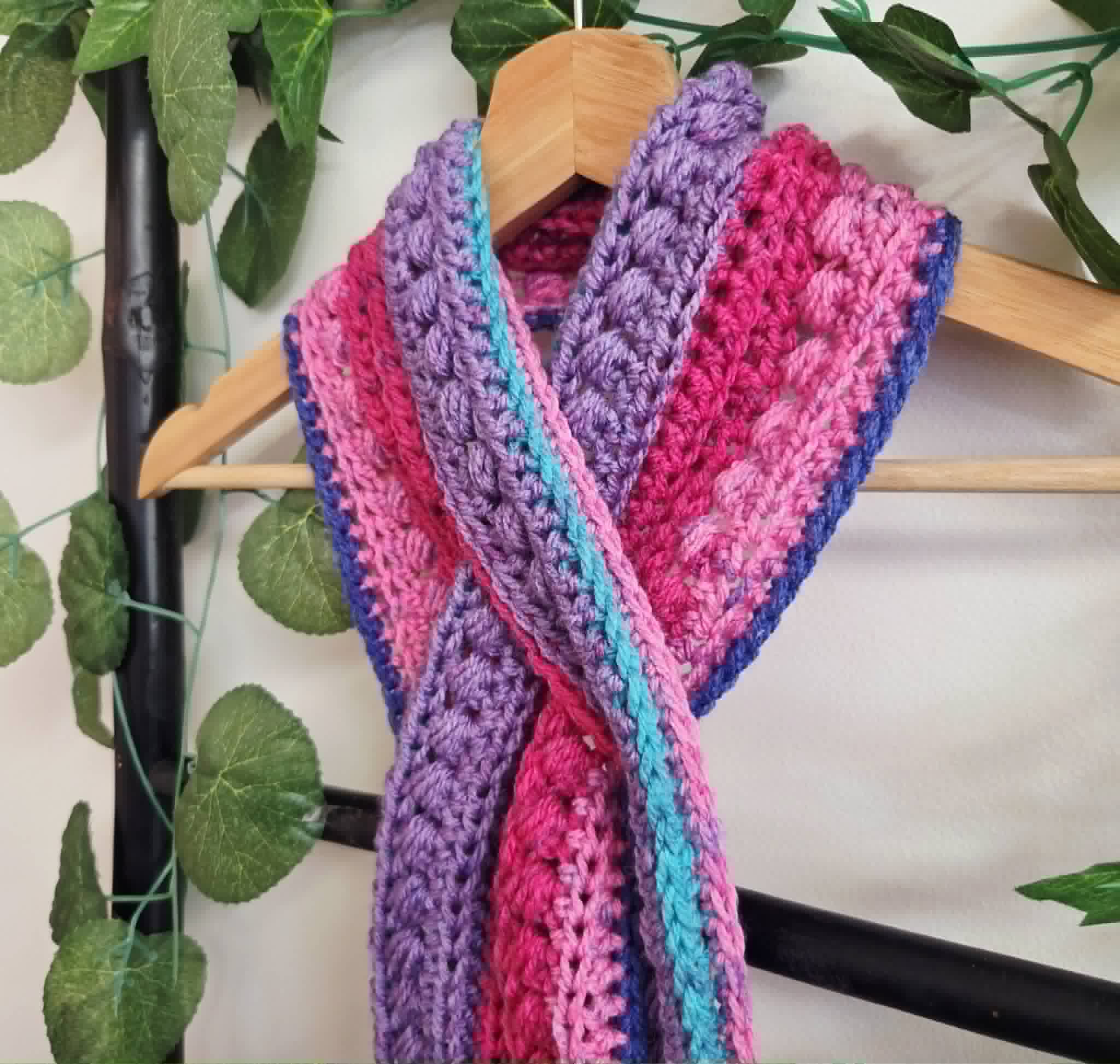 Crochet Keyhole Scarf | Handmade Adult Neckwarmer | Rainbow Colours